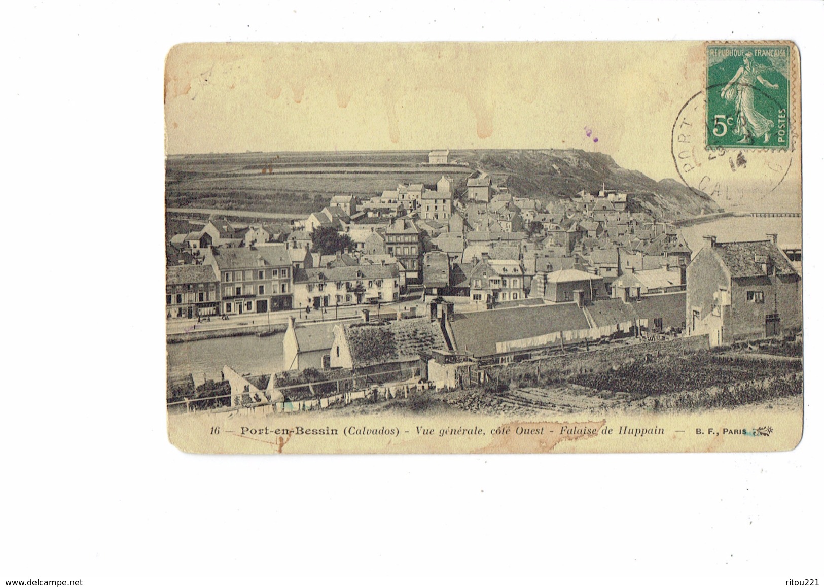 Cpa - 14 - PORT EN BESSIN - Vue Générale Côté Ouest - Falaise De Huppain - B.F. 16 - - Port-en-Bessin-Huppain