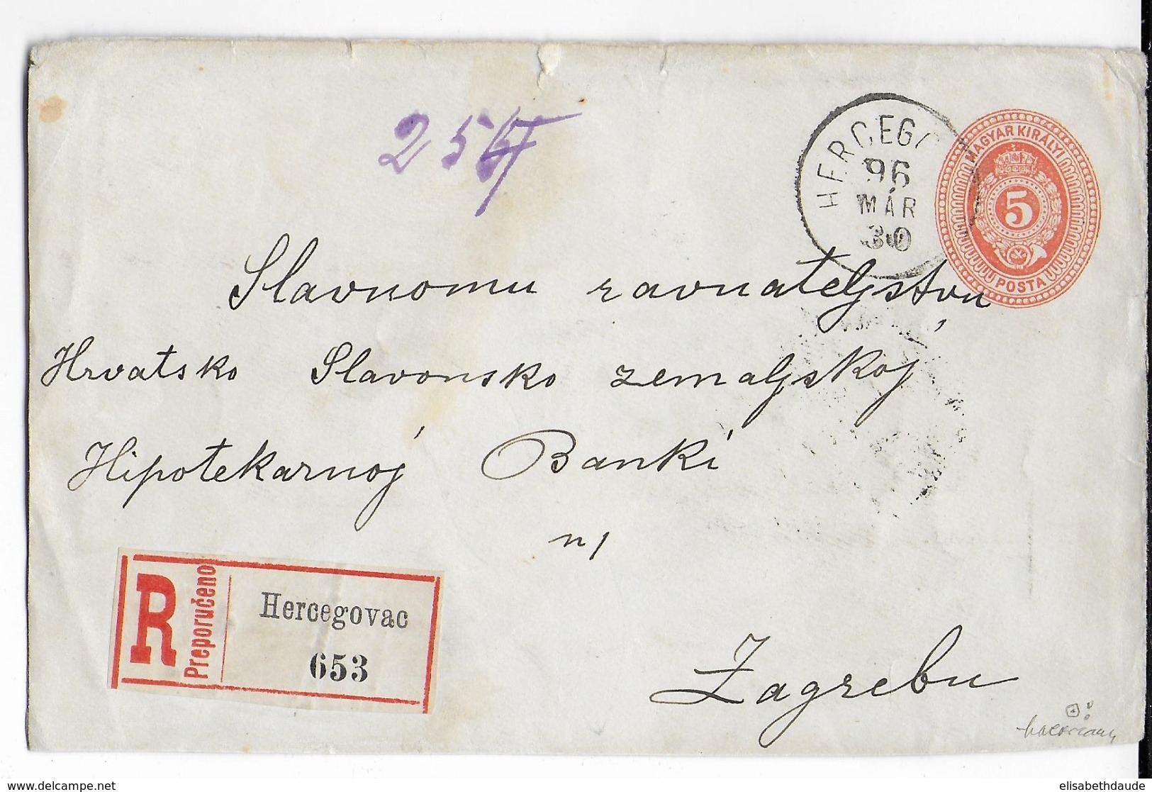 HONGRIE - 1930 - ENVELOPPE ENTIER POSTAL RECOMMANDEE De HERCEGOVAC => ZAGREB (CROATIE) - Ganzsachen