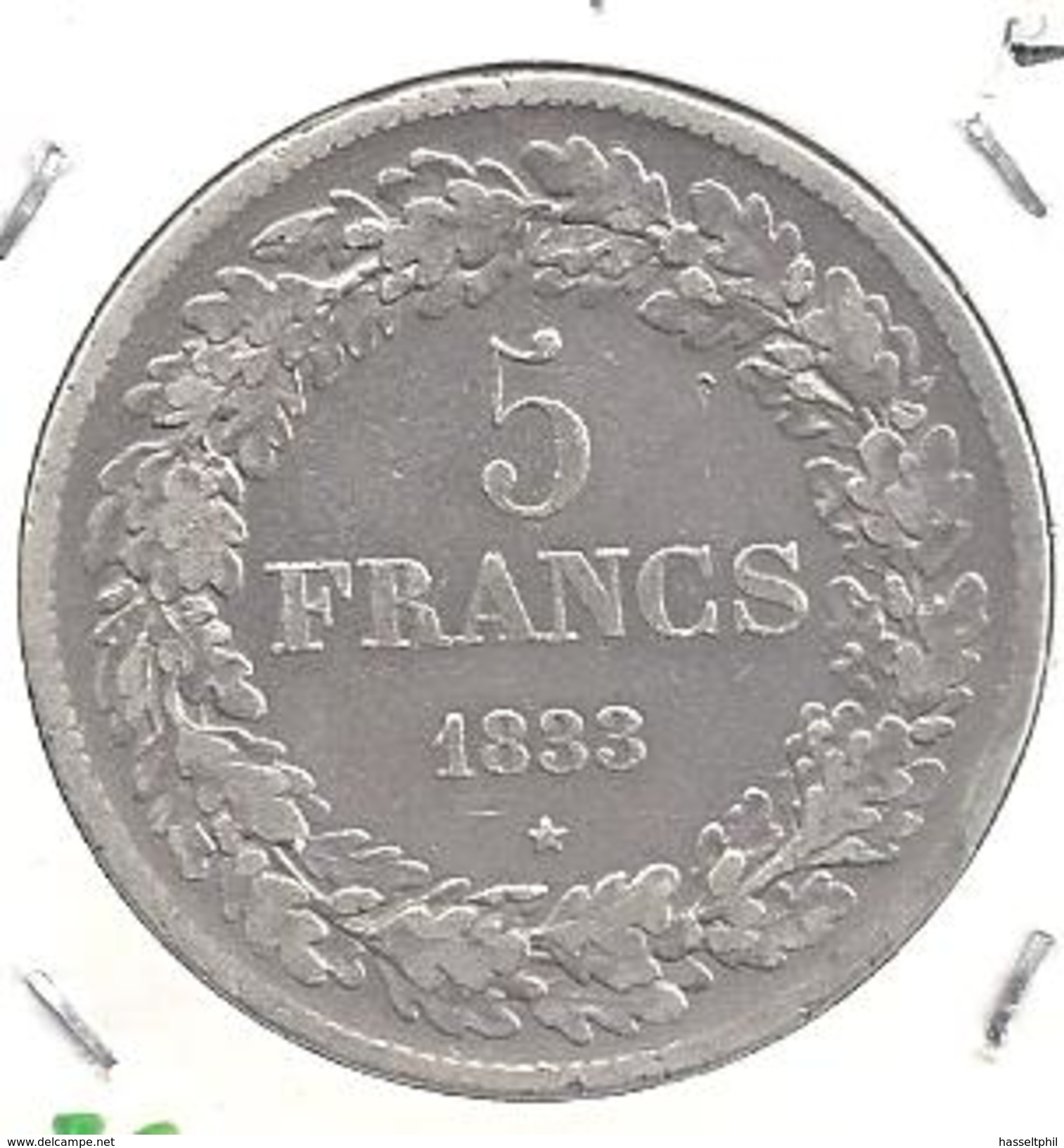 Leopold I 5 Frank  -  Zilver 1833 Franstalig  -  ZEER FRAAI+  M8a - 5 Frank