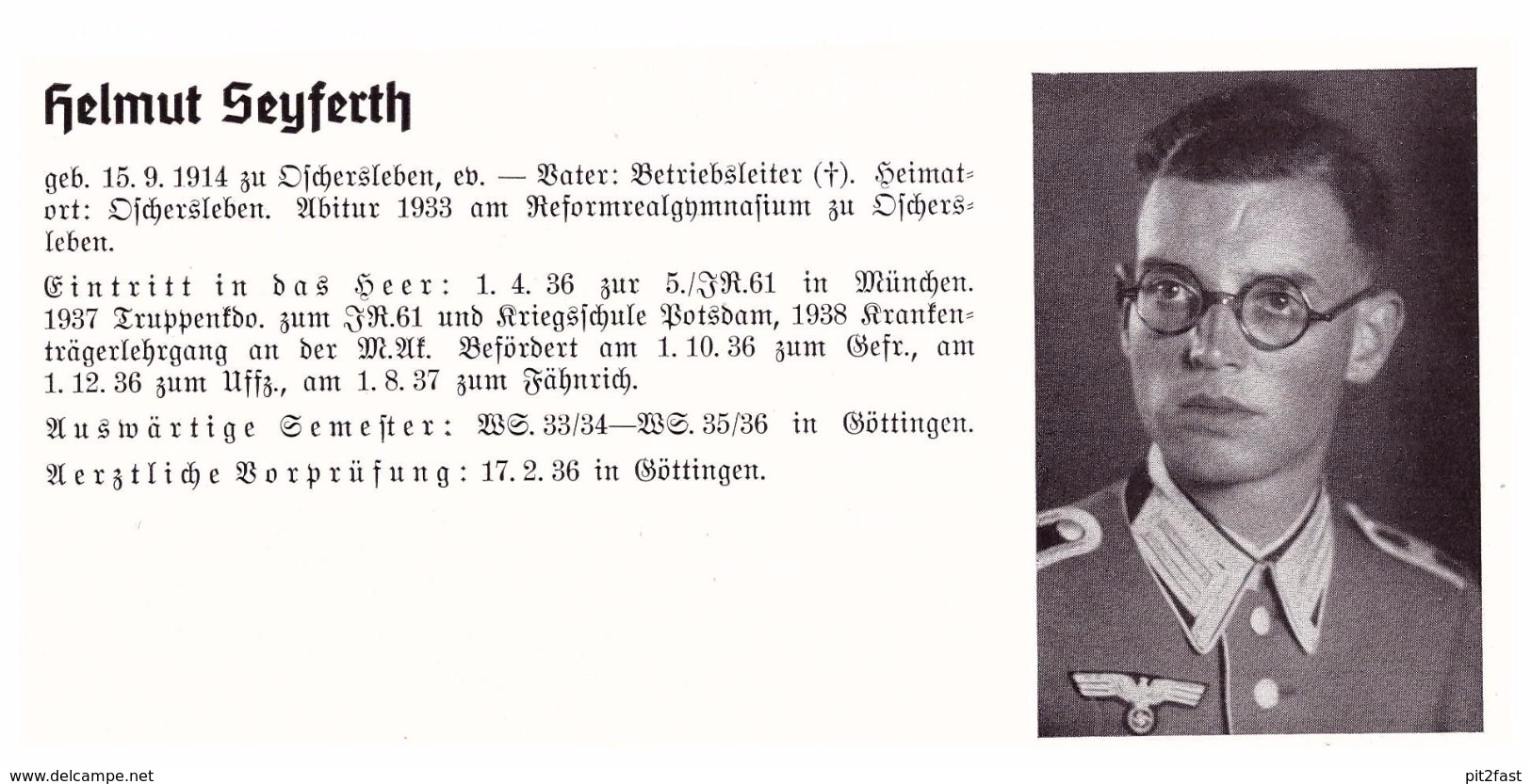 Personalkarte Wehrmacht - Karl Thiele In Insterburg Und Helmut Seyferth In Oschersleben , Thorn , NSDAP , Arzt !!! - Historische Dokumente