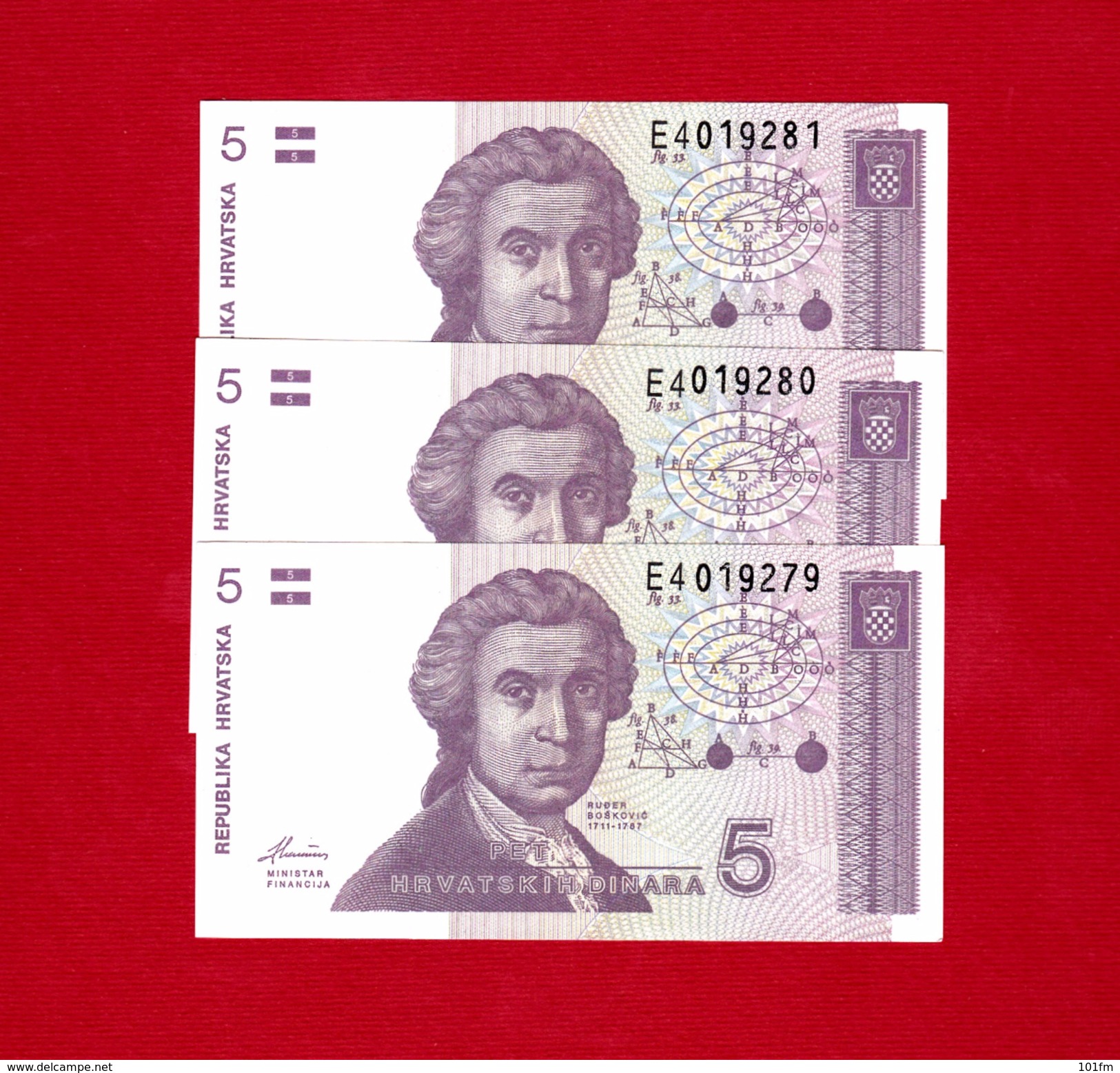 CROATIA - HRVATSKA - 5 Hrvatski Dinar  1991 Lot 3 Pcs - Croatie