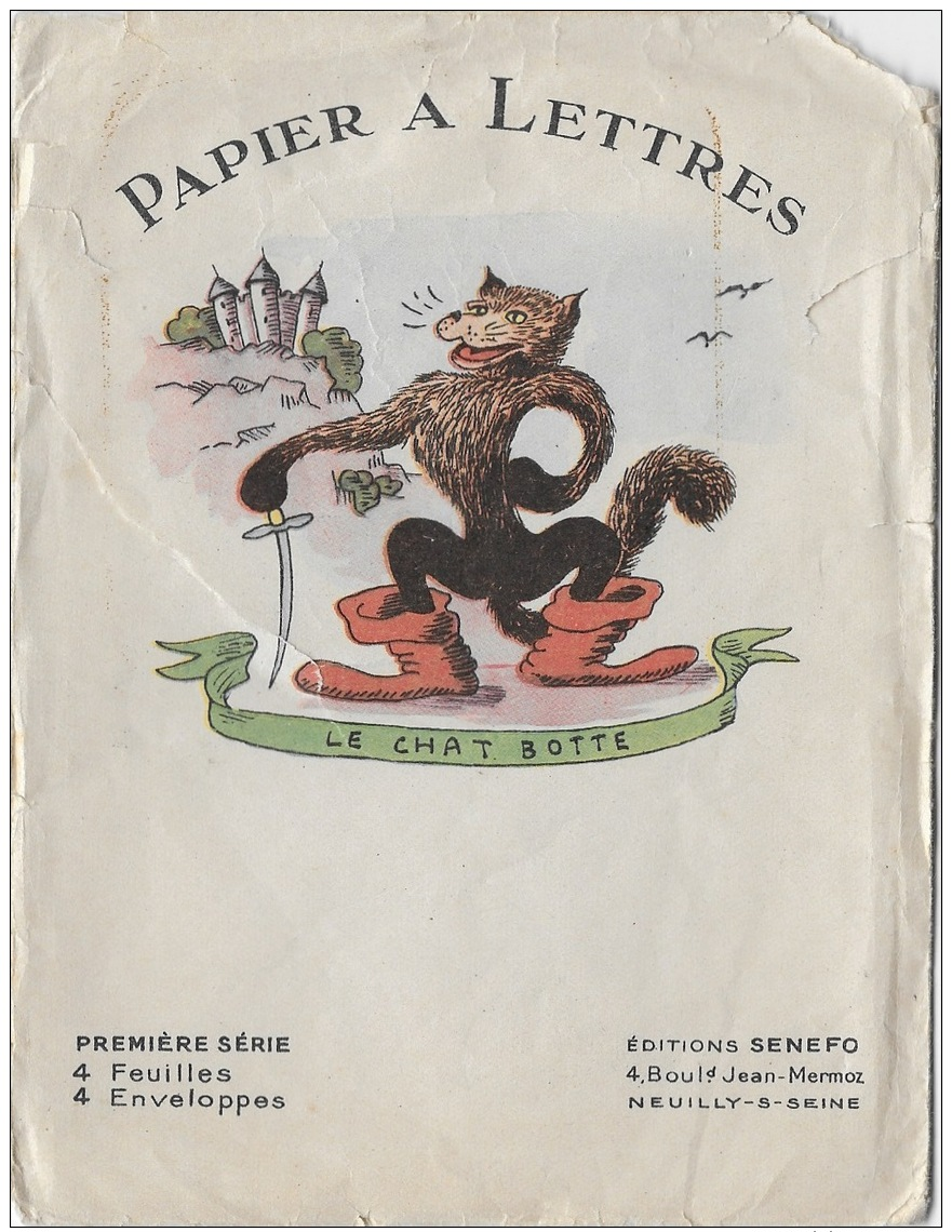 Papier à Lettre Illustré: Le Chat Botté, Les 4 Feuilles Dans Leur Pochette D'origine. Pochette Souffreteuse Mais Papier - Non Classés