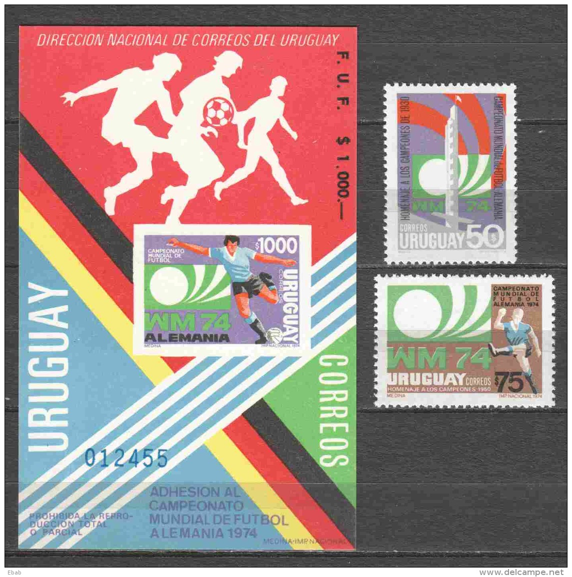URUGUAY 1974 Mi 1302-1304 MNH SOCCER FUSSBAL - 1974 – West Germany