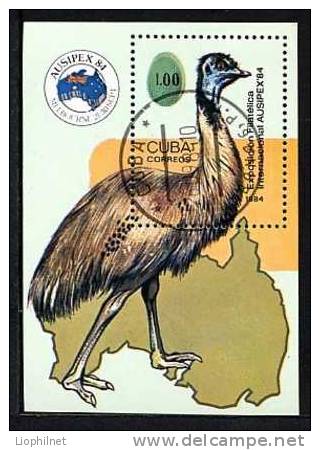 CUBA 1984, OISEAU EMU, 1 Petit Bloc, Oblitéré / Used. R566 - Ostriches