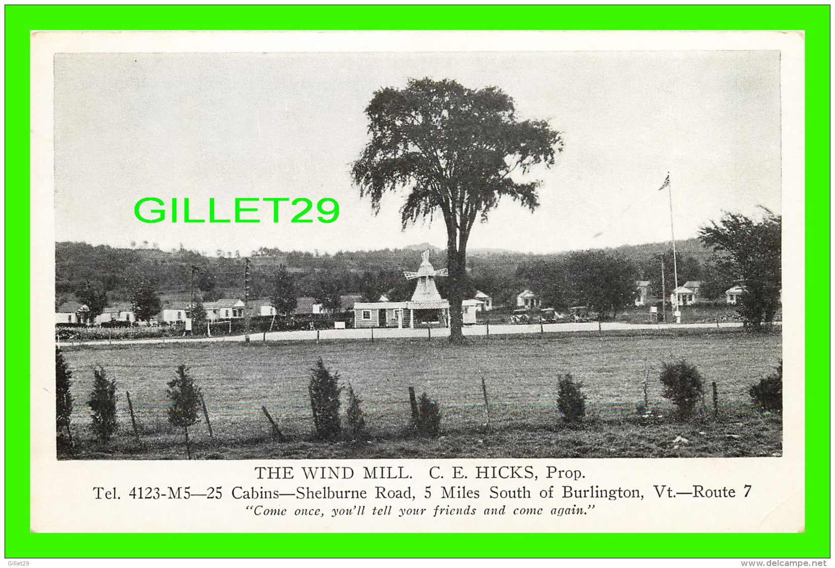 BURLINGTON, VT - THE WIND MILL MOTEL - C. E. HICKS, PROP. - - Burlington