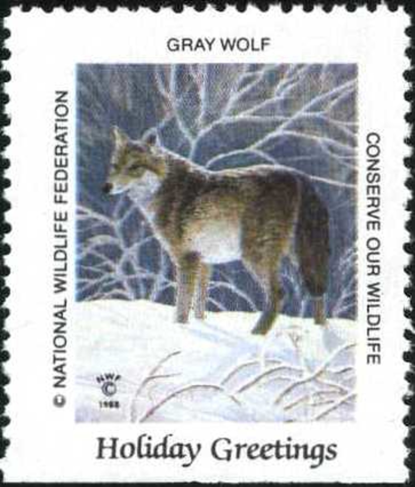 Etats Unis, USA. Gray Wolf, Loup. Timbre / Vignette (3 X 3,5 Cm) National Wildlife Fed. - Chiens