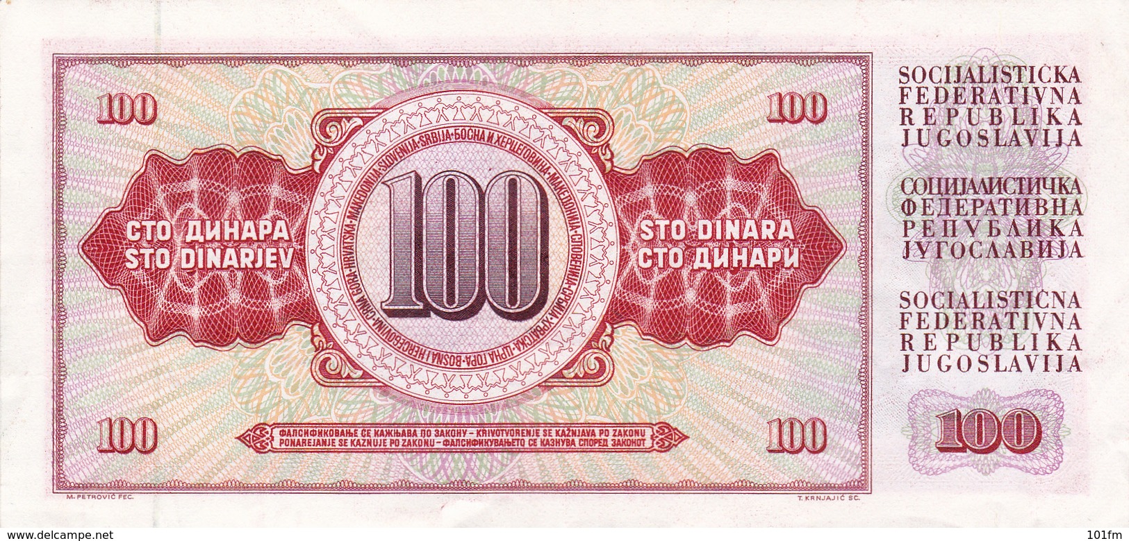 Yugoslavia , SFRJ  100  Dinara 1986 - Jugoslawien
