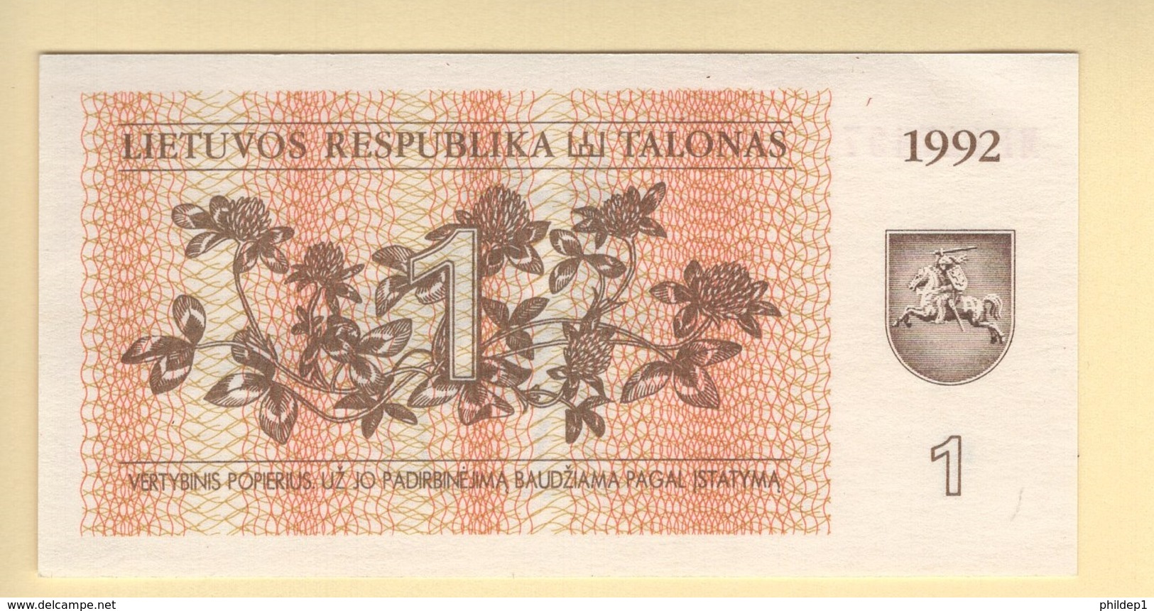 Lituanie. 1 Talonas 1992. Pick N° 39. UNC - Lituania