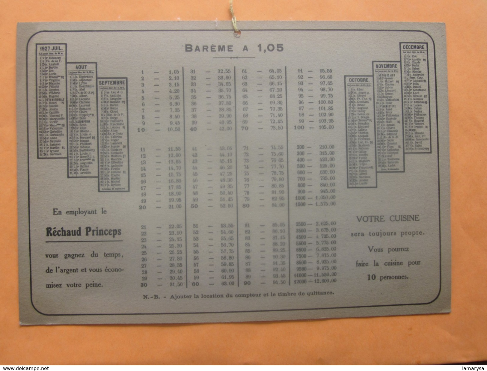 Almanach 1926 Calendrier Brachet,Richard & Cie Format Moyen Illustration Chromo Du Réchaud Princeps Verso Barème à 1.05 - Grand Format : 1921-40
