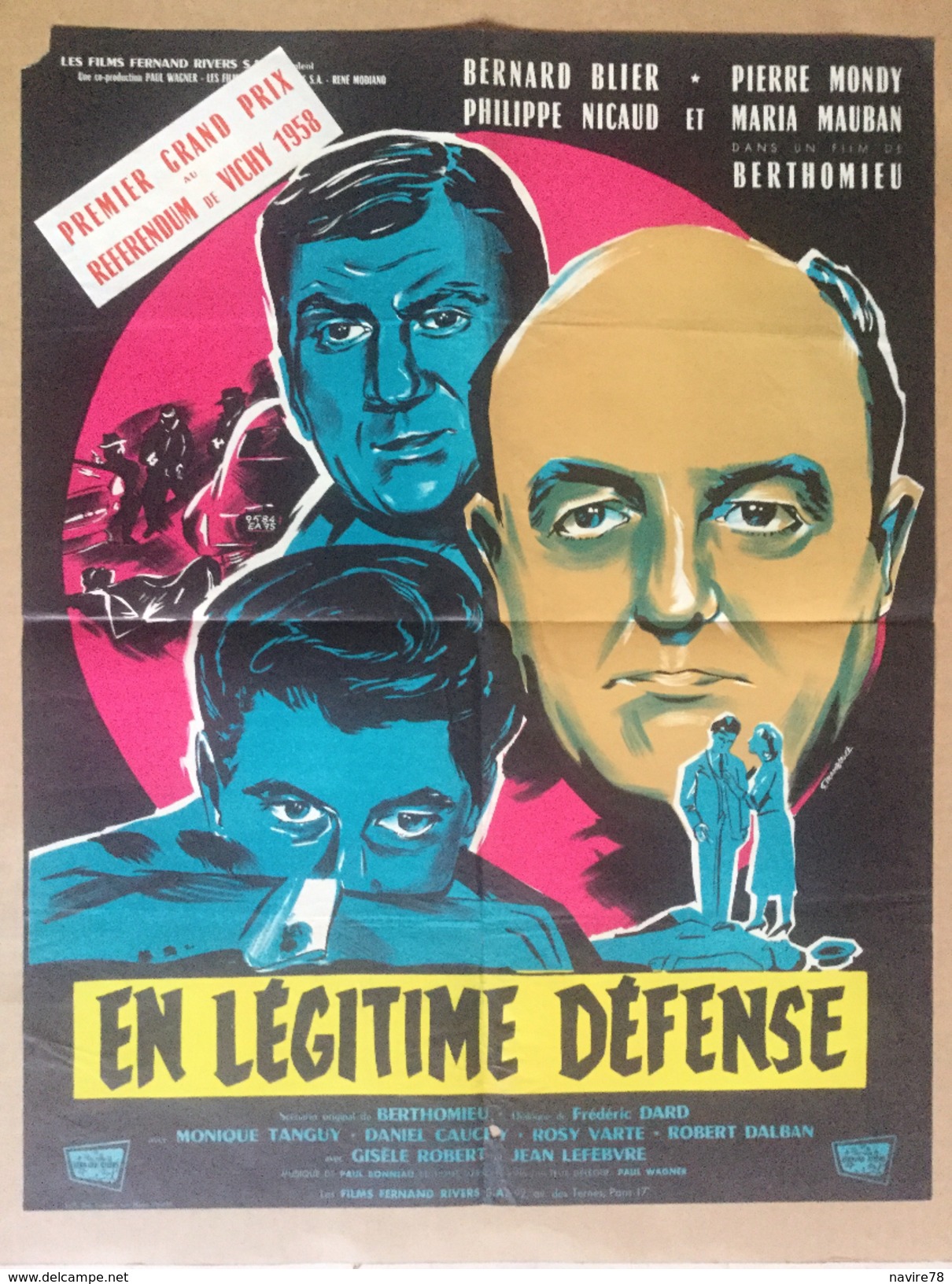 Affiche Cinéma Originale Du Film EN LEGITIME DEFENSE De BERTHOMIEU Avec BERNARD BLIER PIERRE MONDY PHILIPPE NICAUD - Affiches & Posters