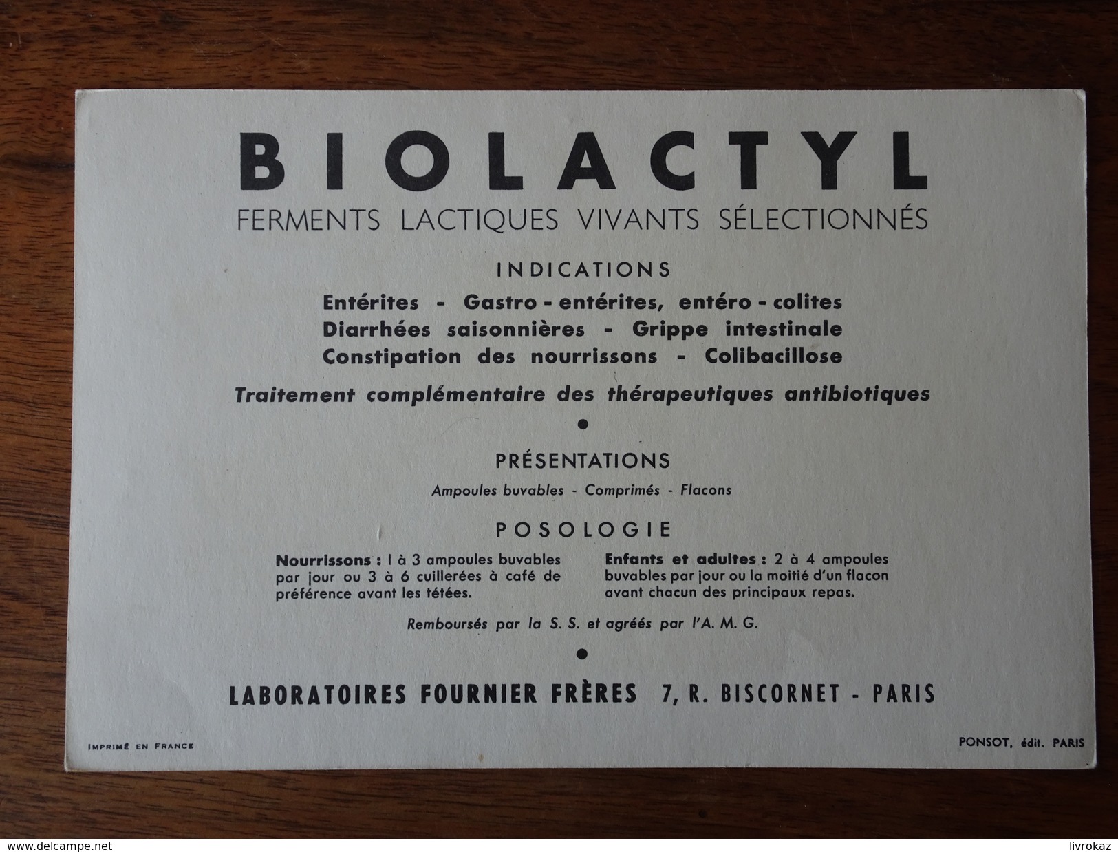 Publicité Biolactyl Ferments Lactiques Laboratoires Pharmaceutiques Fournier Chien Setter Irlandais Horber - Autres & Non Classés