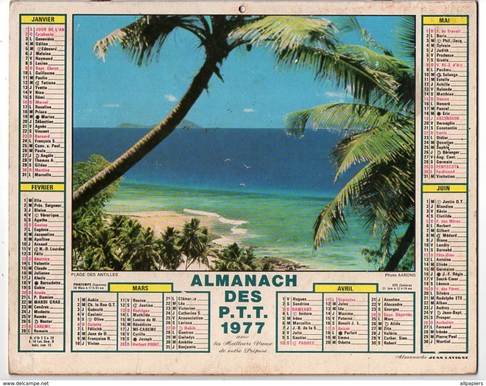 Calendrier Almanach Des P.T.T De 1977 - Complet Du Département Du Nord - Grand Format : 1971-80