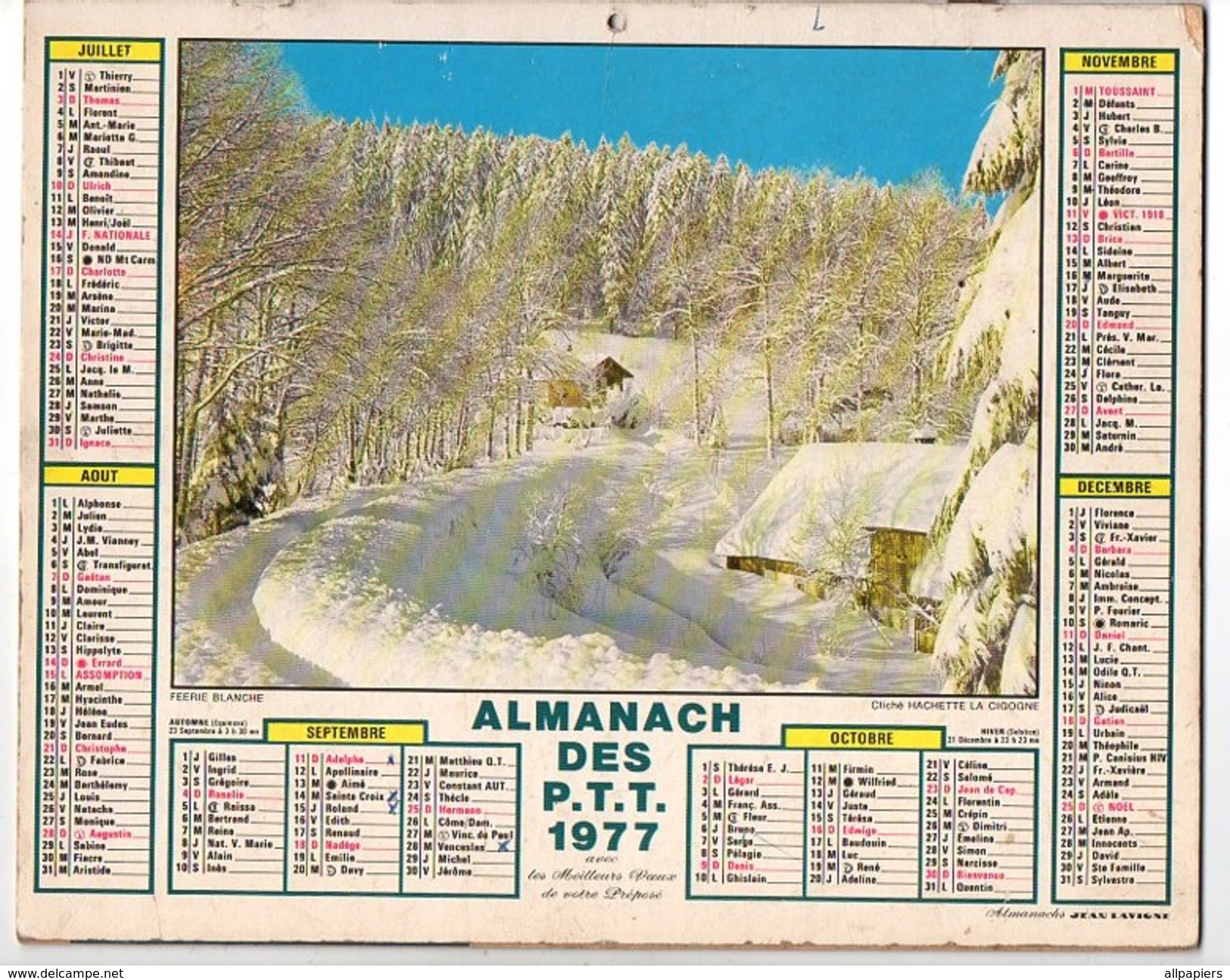 Calendrier Almanach Des P.T.T De 1977 - Complet Du Département Du Nord - Grand Format : 1971-80