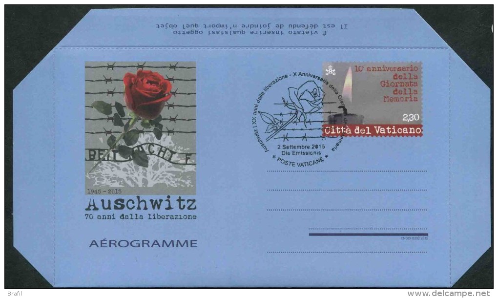 2015 Vaticano, Aerogramma 70° Ann. Liberazione Auschwitz , Serie Completa Con Annullo Ufficiale - Interi Postali