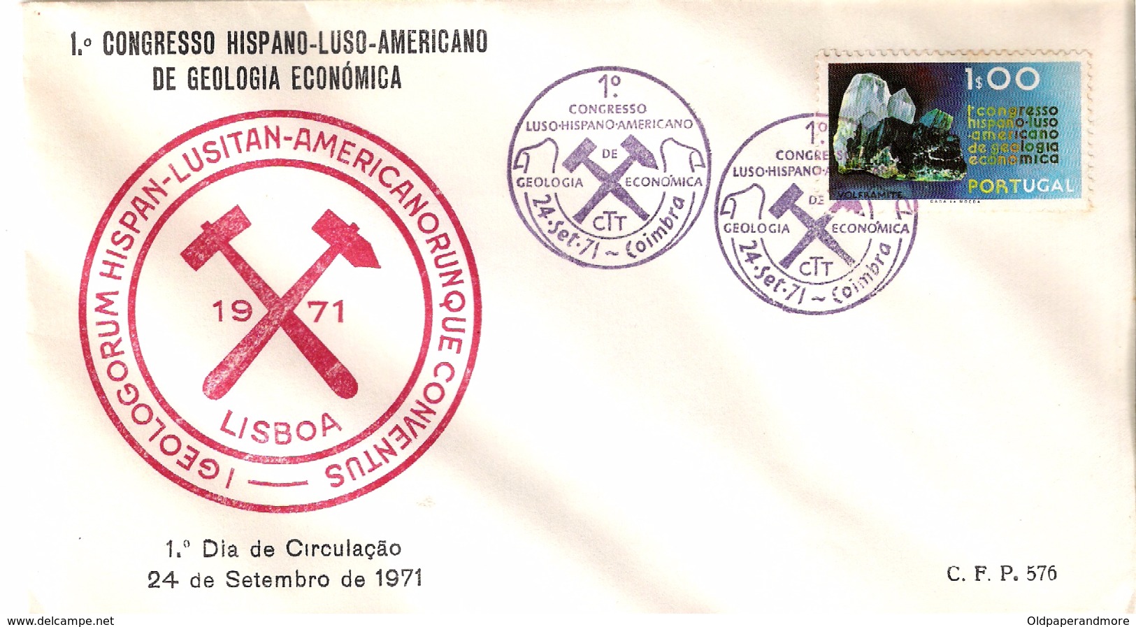 FDC - PORTUGAL FIRST DAY COVER CONGRESS HISPANO-LUSO-AMERICANO DE GEOLOGIA  ECONOMICA - GEOLOGY MINERAL STAMP