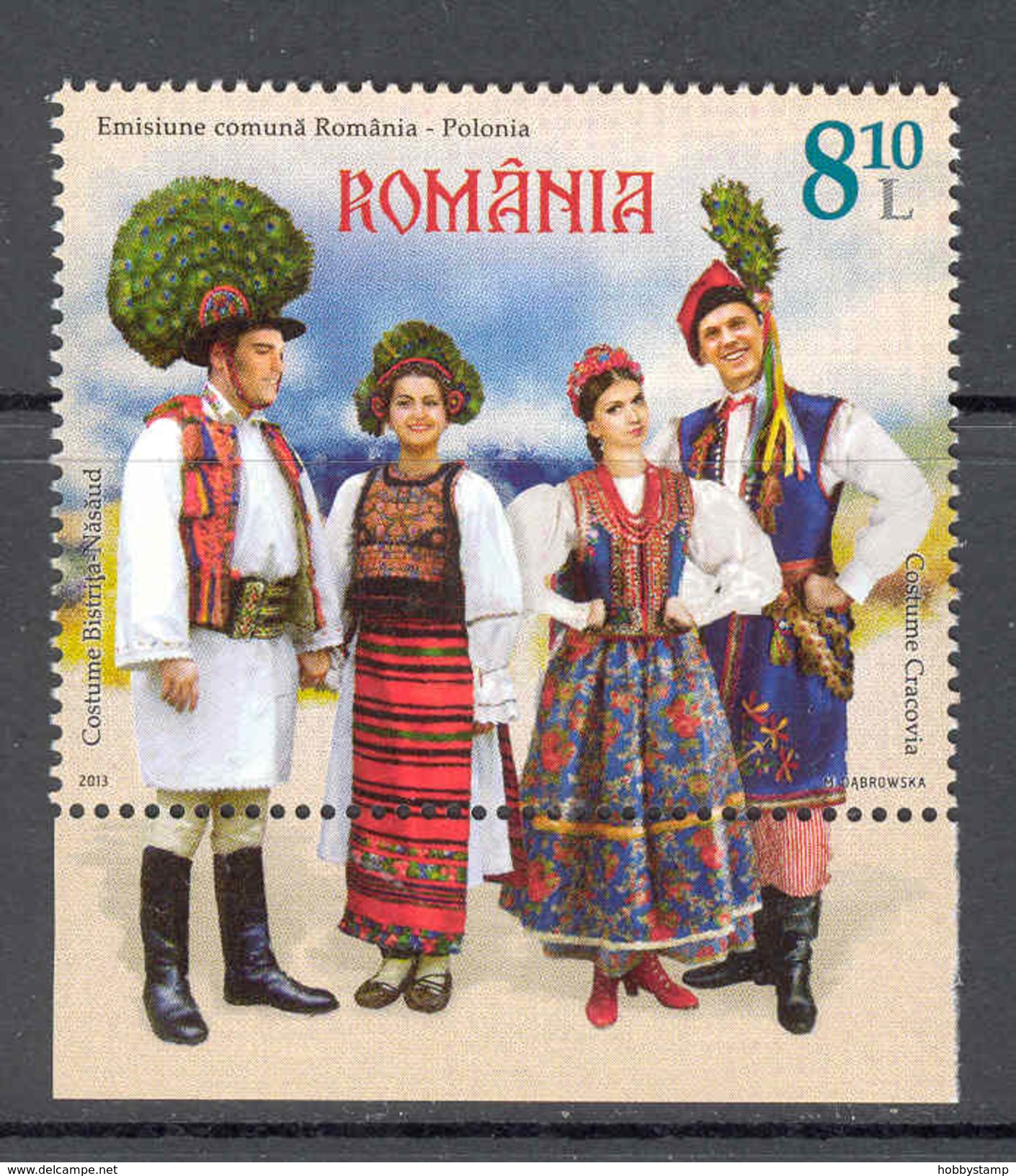 Romania 2013  Joint Stamp Issue Romania - Poland Folk Art Costumes 1v** MNH - Unused Stamps