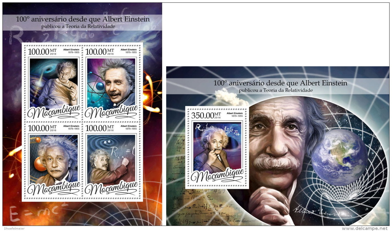 MOZAMBIQUE 2016 ** Albert Einstein M/S+S/S - OFFICIAL ISSUE - A1649 - Albert Einstein