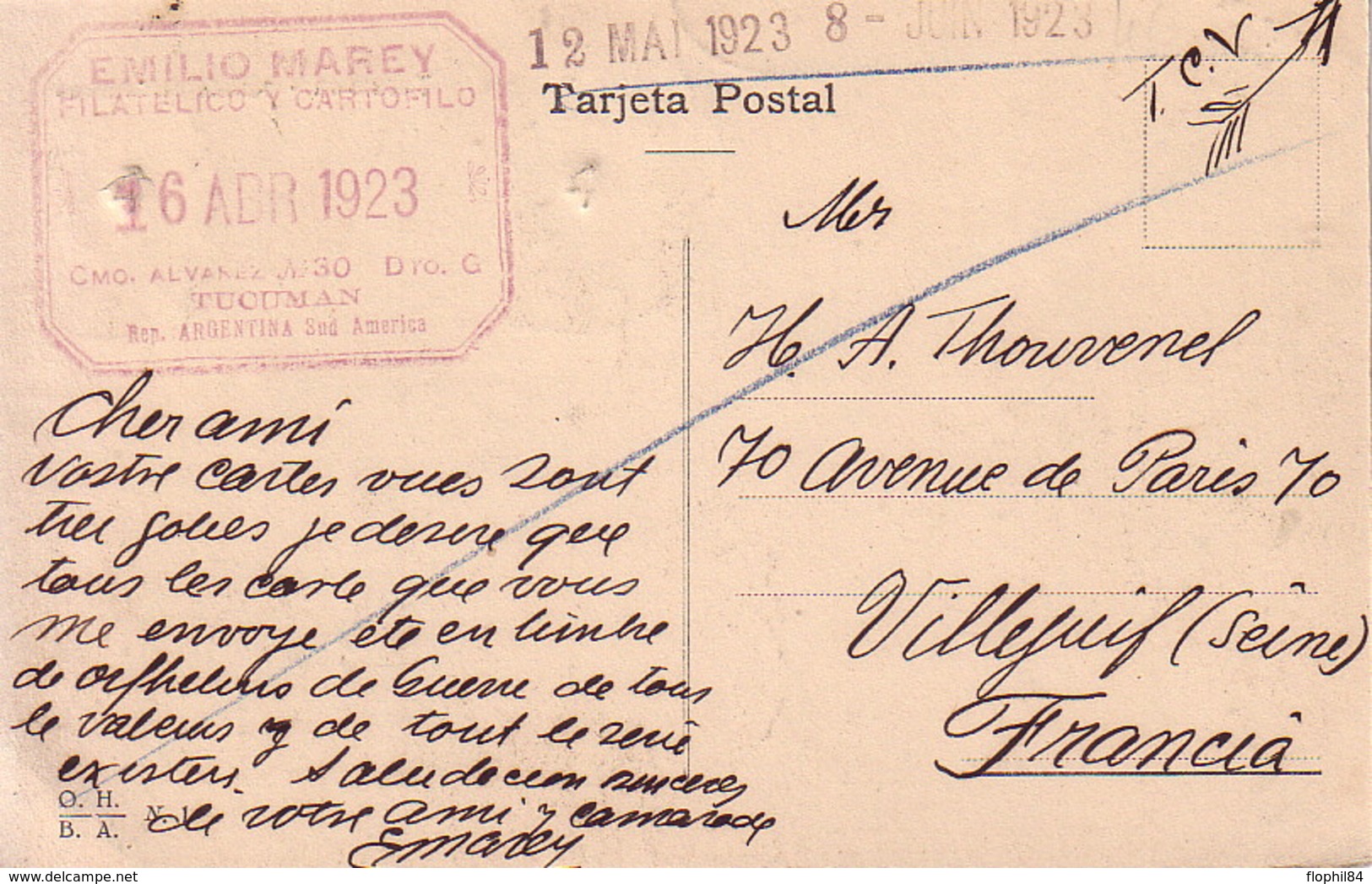 ARGENTINE - EXP TUCUMAN - LE 16-8-1923 - BEL AFFRANCHISSEMENT POUR LA FRANCE ET BELLE CARTE - Lettres & Documents