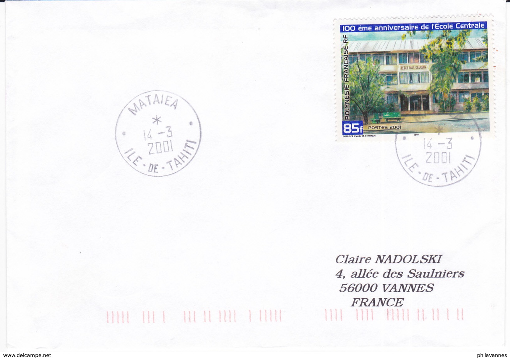 Polynésie Française, Lettre De 2001, MATAIEA,ILE DE TAHITI, N° 632 ( Poly17/076) - Lettres & Documents