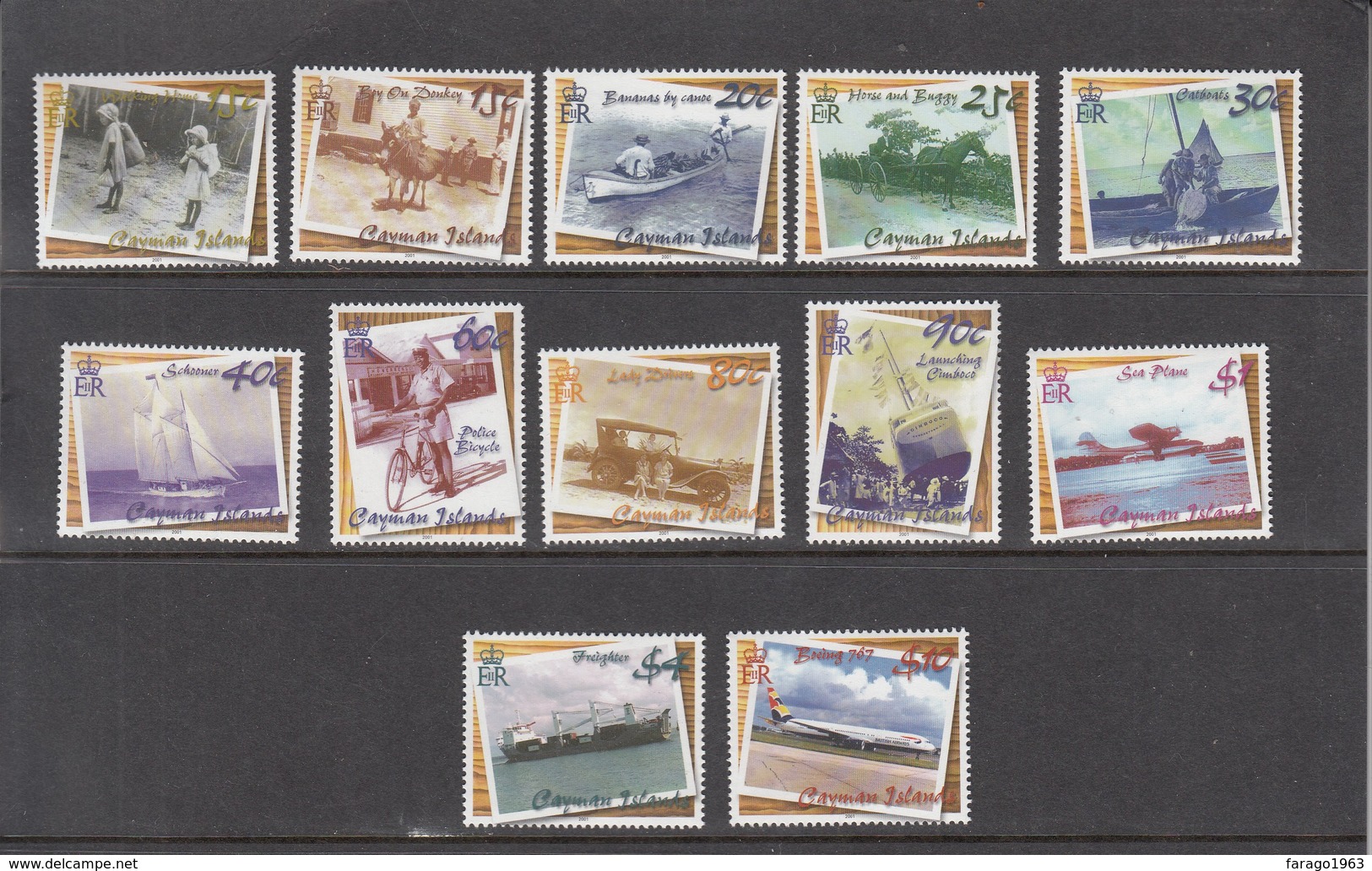 2001 Cayman Islands Transportation Definitives Bicycle Boeing Complete Set Of 12 MNH - Kaimaninseln