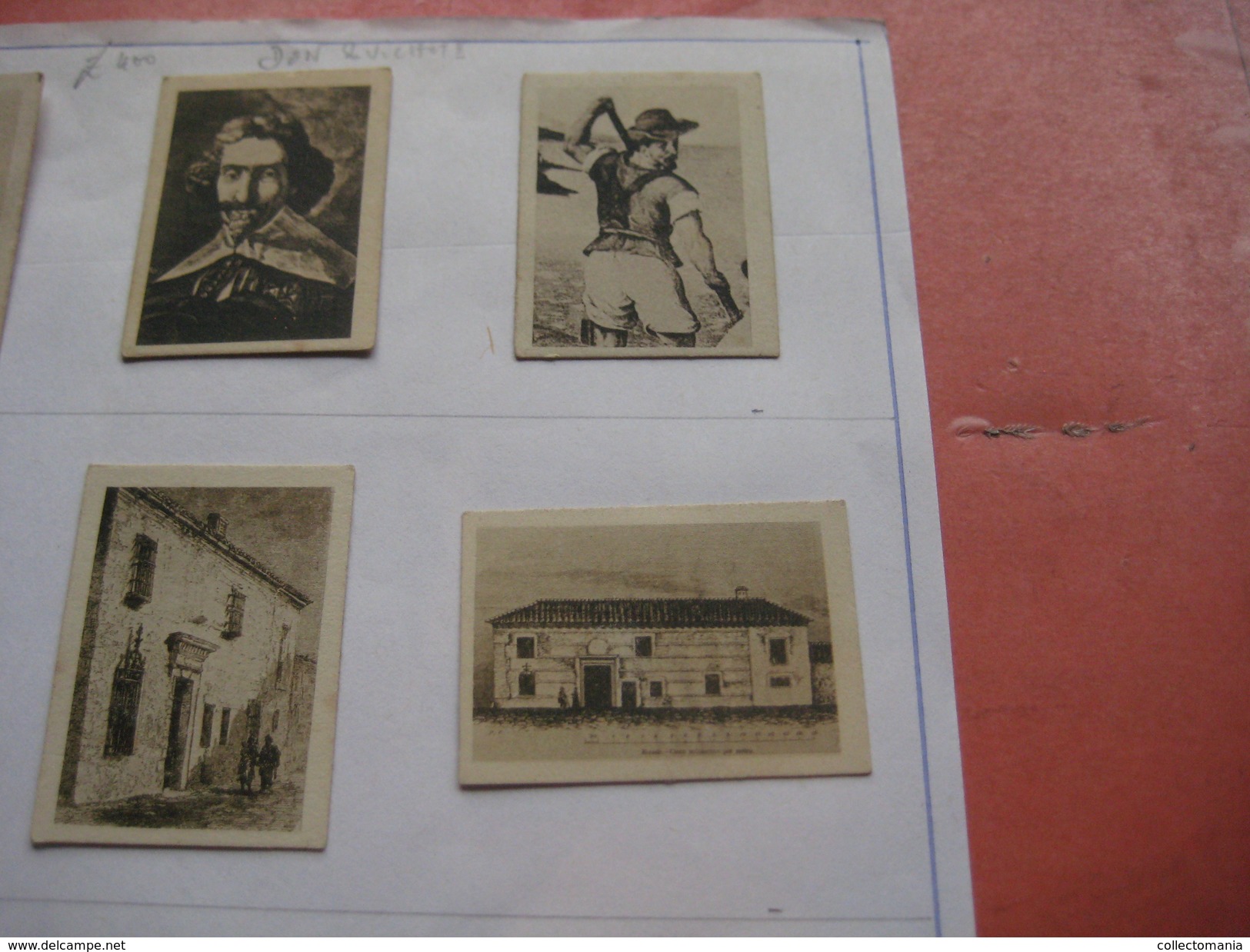 79 Figuritas diff Thomas - Barcelona. Figuras De Cervantes ORIGINALES (3,3 x 4,5 cms.) glued down with paperstrip LITHO