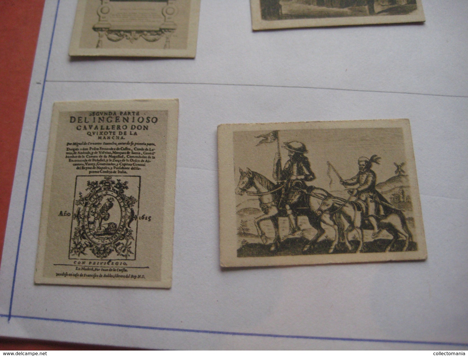 79 Figuritas diff Thomas - Barcelona. Figuras De Cervantes ORIGINALES (3,3 x 4,5 cms.) glued down with paperstrip LITHO