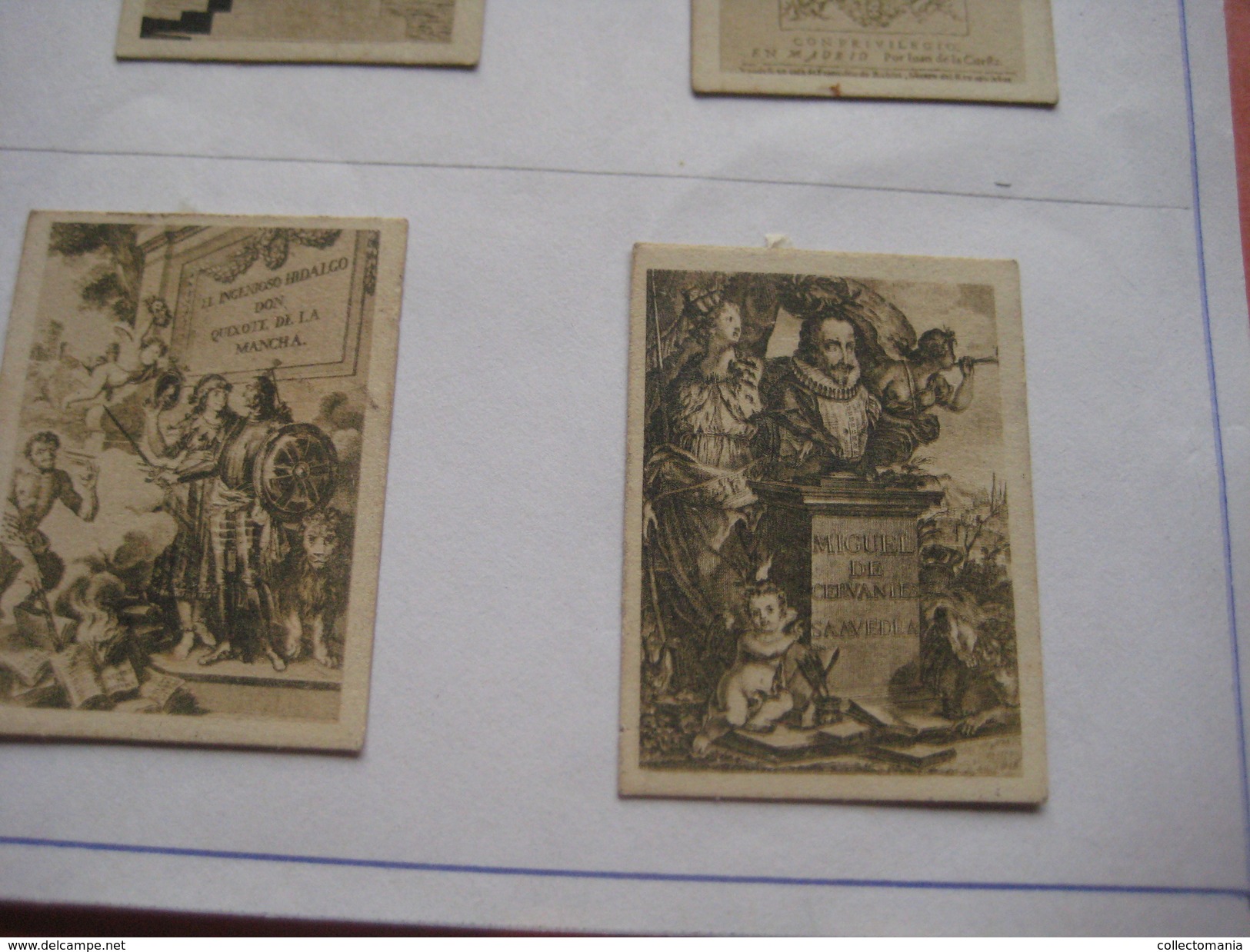 79 Figuritas diff Thomas - Barcelona. Figuras De Cervantes ORIGINALES (3,3 x 4,5 cms.) glued down with paperstrip LITHO