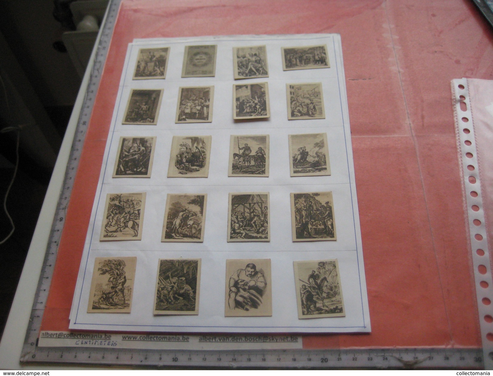 79 Figuritas diff Thomas - Barcelona. Figuras De Cervantes ORIGINALES (3,3 x 4,5 cms.) glued down with paperstrip LITHO