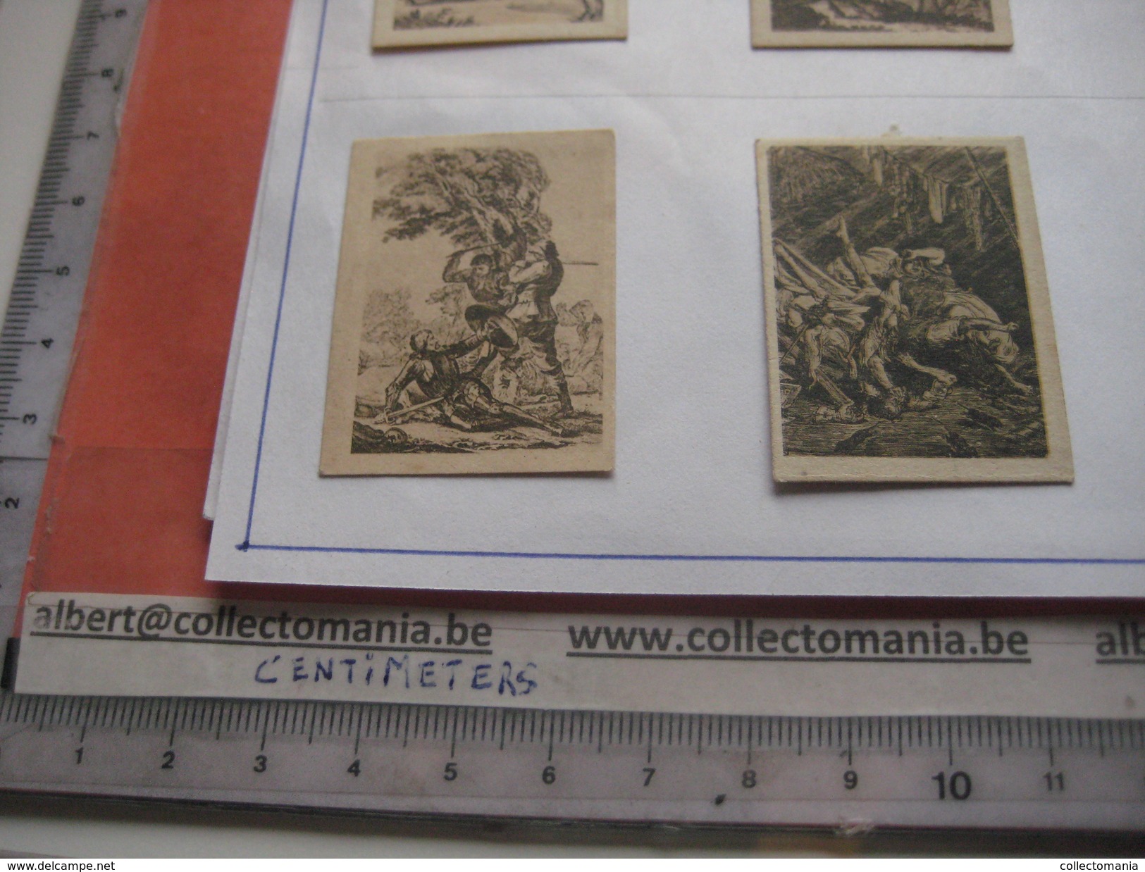 79 Figuritas diff Thomas - Barcelona. Figuras De Cervantes ORIGINALES (3,3 x 4,5 cms.) glued down with paperstrip LITHO
