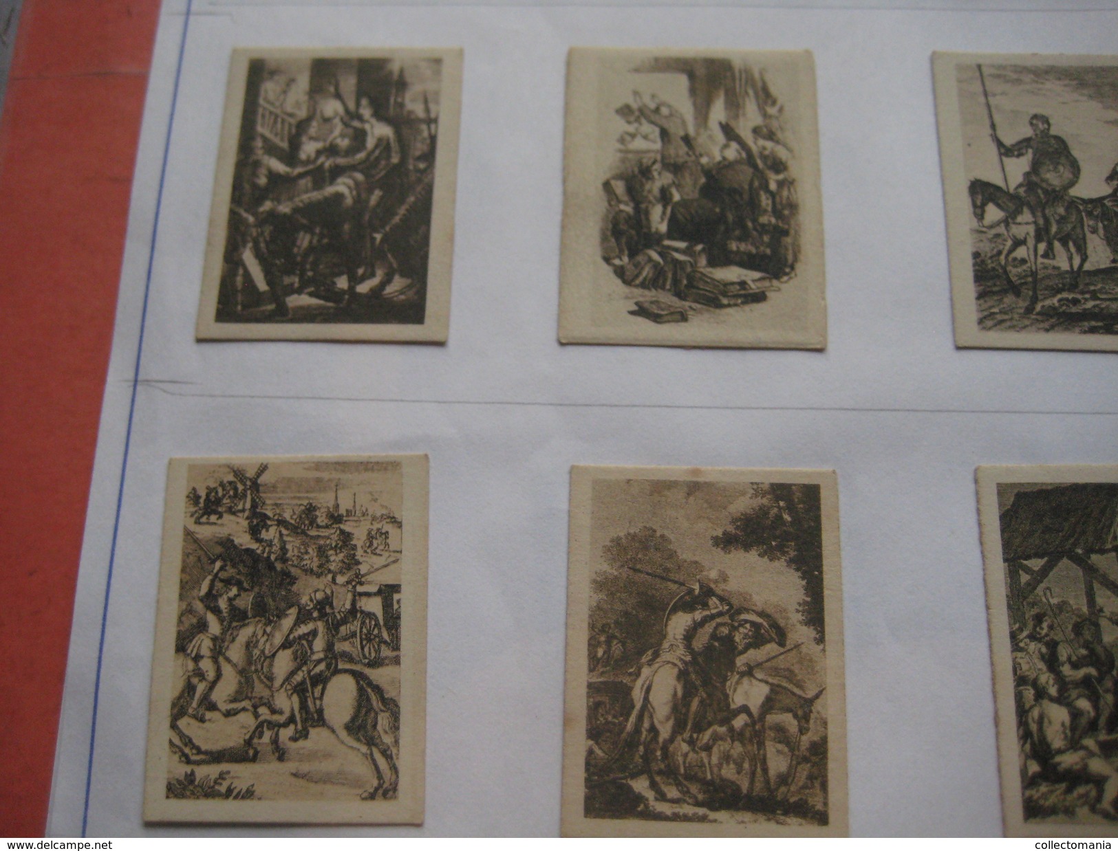 79 Figuritas diff Thomas - Barcelona. Figuras De Cervantes ORIGINALES (3,3 x 4,5 cms.) glued down with paperstrip LITHO