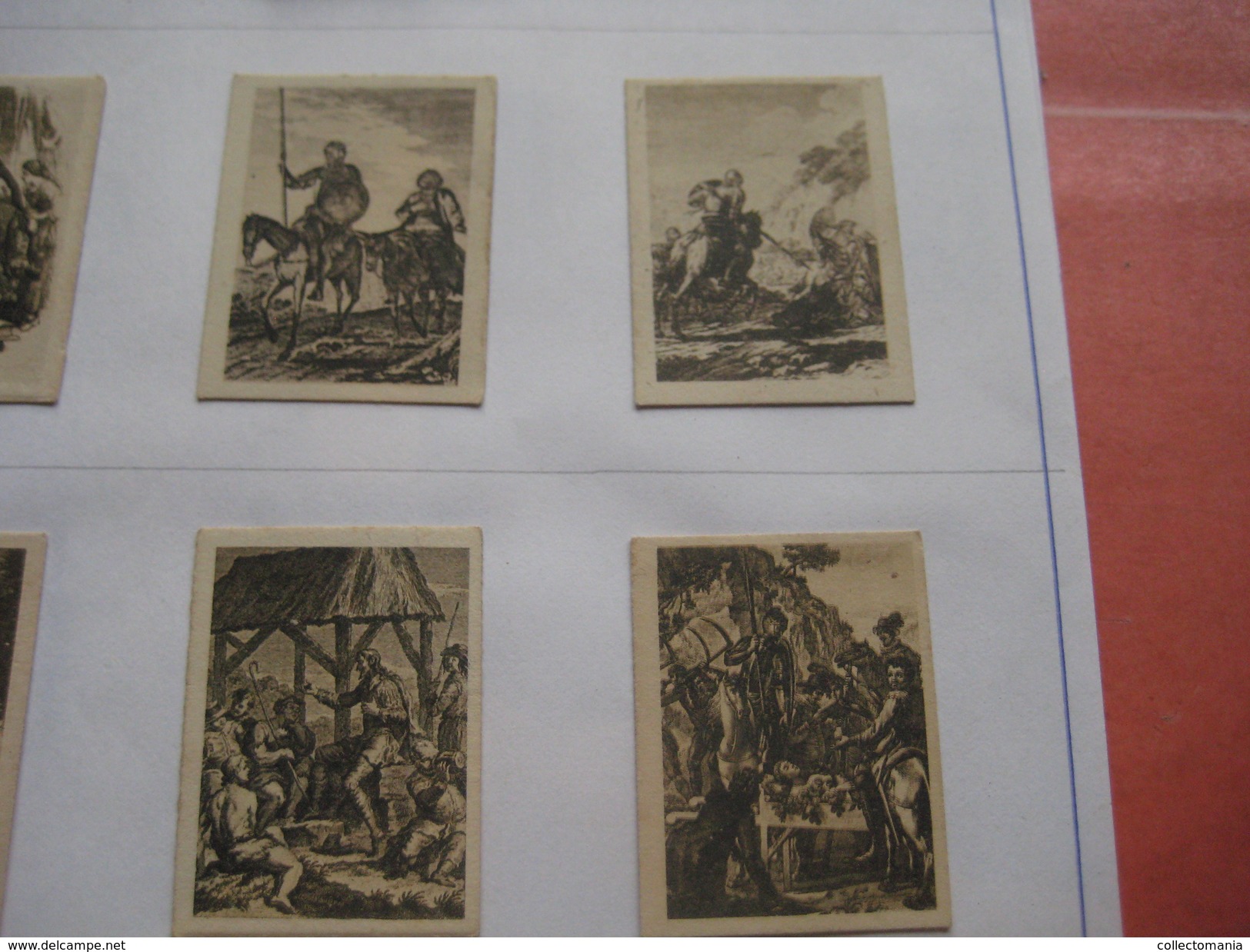 79 Figuritas diff Thomas - Barcelona. Figuras De Cervantes ORIGINALES (3,3 x 4,5 cms.) glued down with paperstrip LITHO