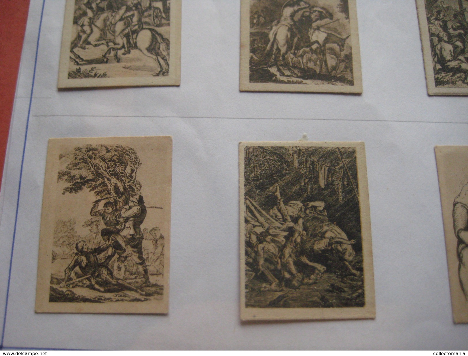 79 Figuritas diff Thomas - Barcelona. Figuras De Cervantes ORIGINALES (3,3 x 4,5 cms.) glued down with paperstrip LITHO