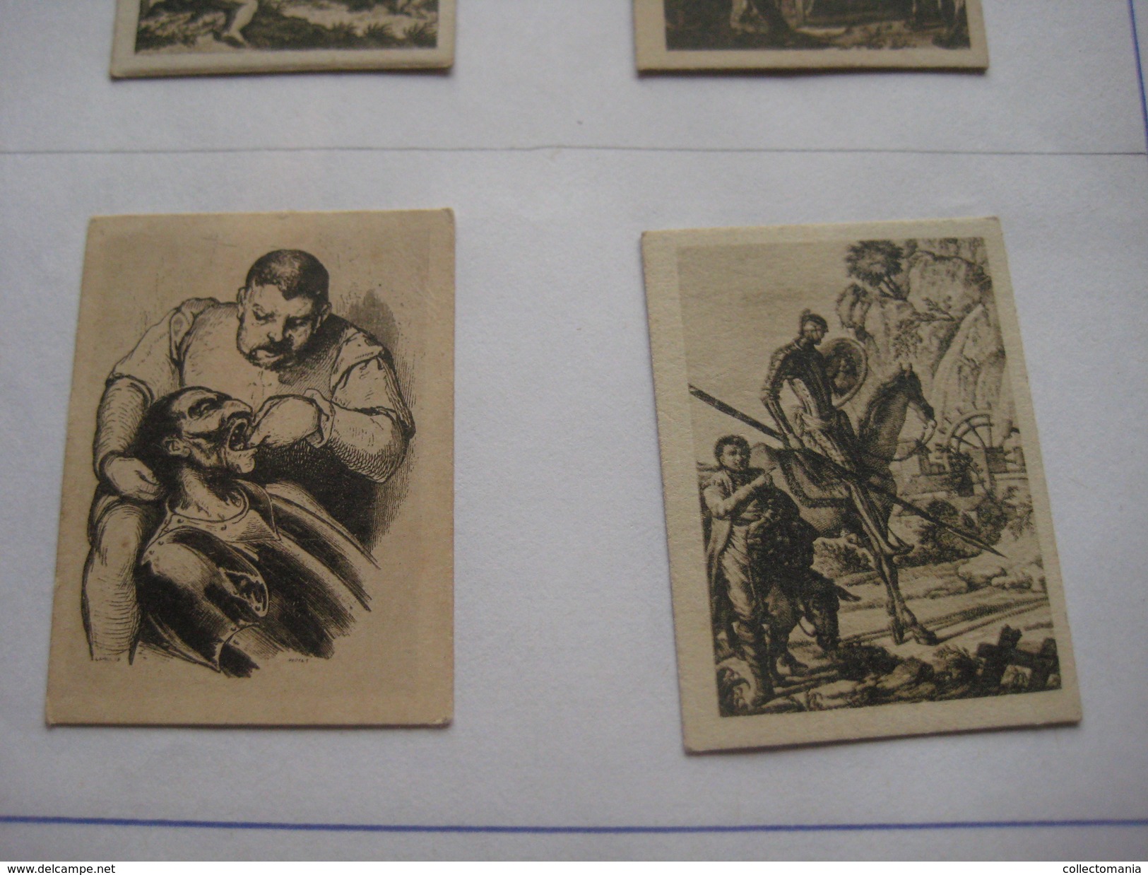 79 Figuritas diff Thomas - Barcelona. Figuras De Cervantes ORIGINALES (3,3 x 4,5 cms.) glued down with paperstrip LITHO