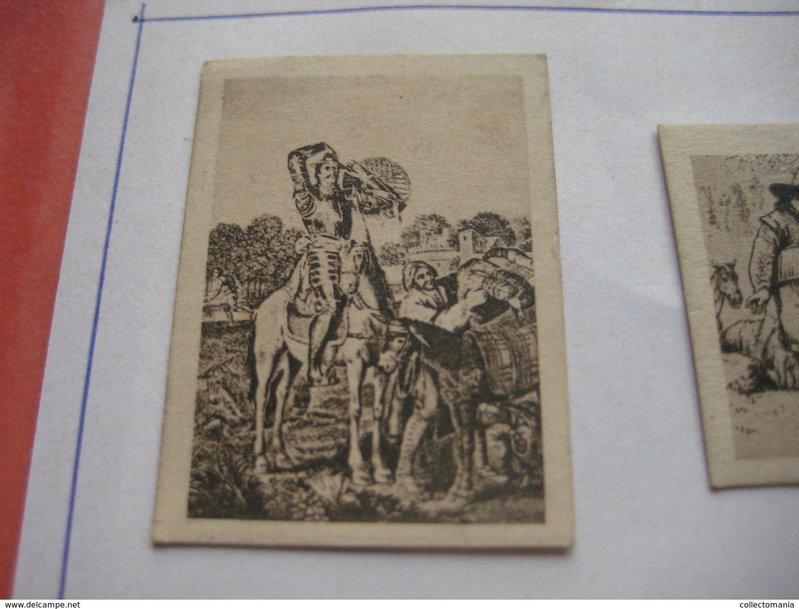 79 Figuritas diff Thomas - Barcelona. Figuras De Cervantes ORIGINALES (3,3 x 4,5 cms.) glued down with paperstrip LITHO