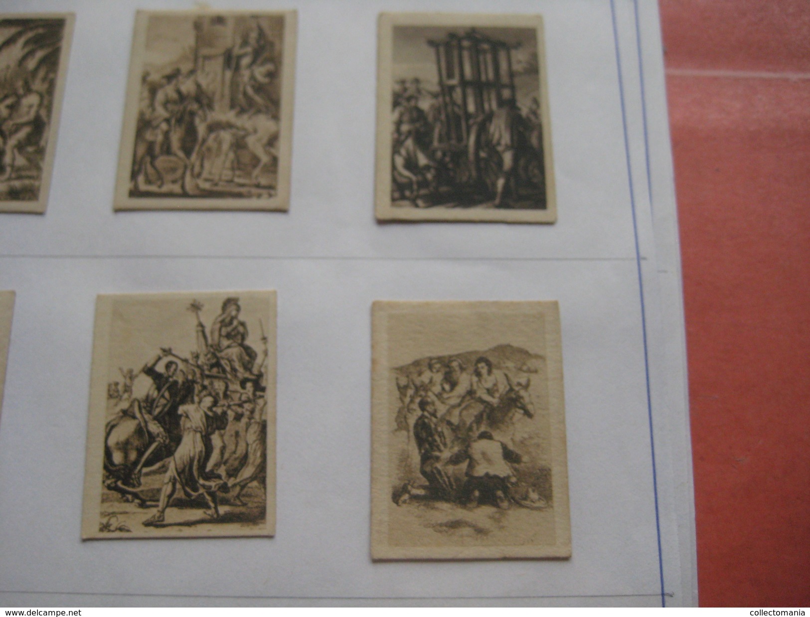 79 Figuritas diff Thomas - Barcelona. Figuras De Cervantes ORIGINALES (3,3 x 4,5 cms.) glued down with paperstrip LITHO