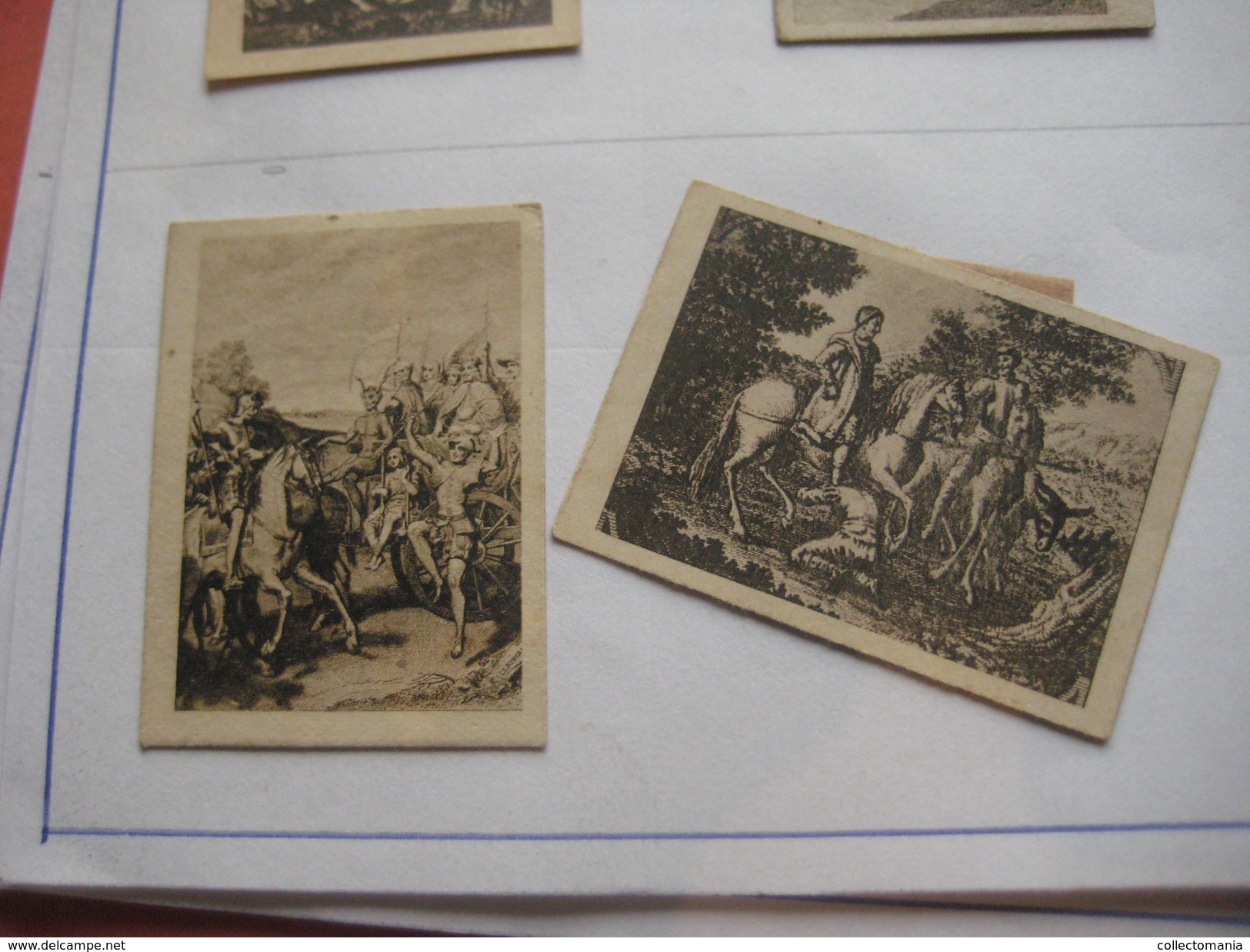 79 Figuritas diff Thomas - Barcelona. Figuras De Cervantes ORIGINALES (3,3 x 4,5 cms.) glued down with paperstrip LITHO