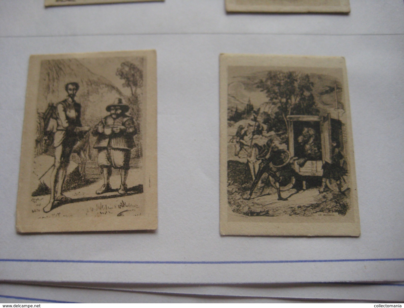 79 Figuritas diff Thomas - Barcelona. Figuras De Cervantes ORIGINALES (3,3 x 4,5 cms.) glued down with paperstrip LITHO