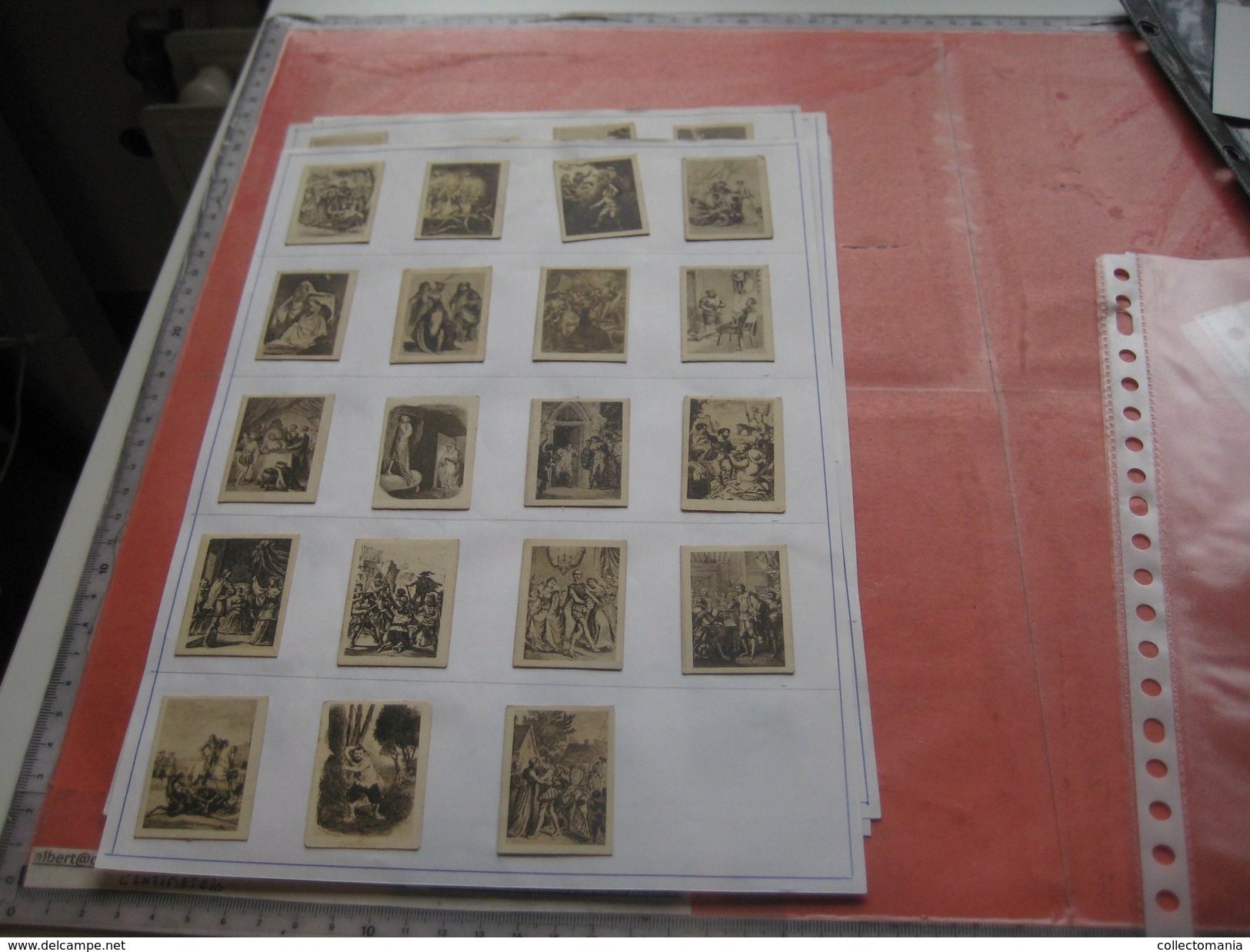 79 Figuritas diff Thomas - Barcelona. Figuras De Cervantes ORIGINALES (3,3 x 4,5 cms.) glued down with paperstrip LITHO