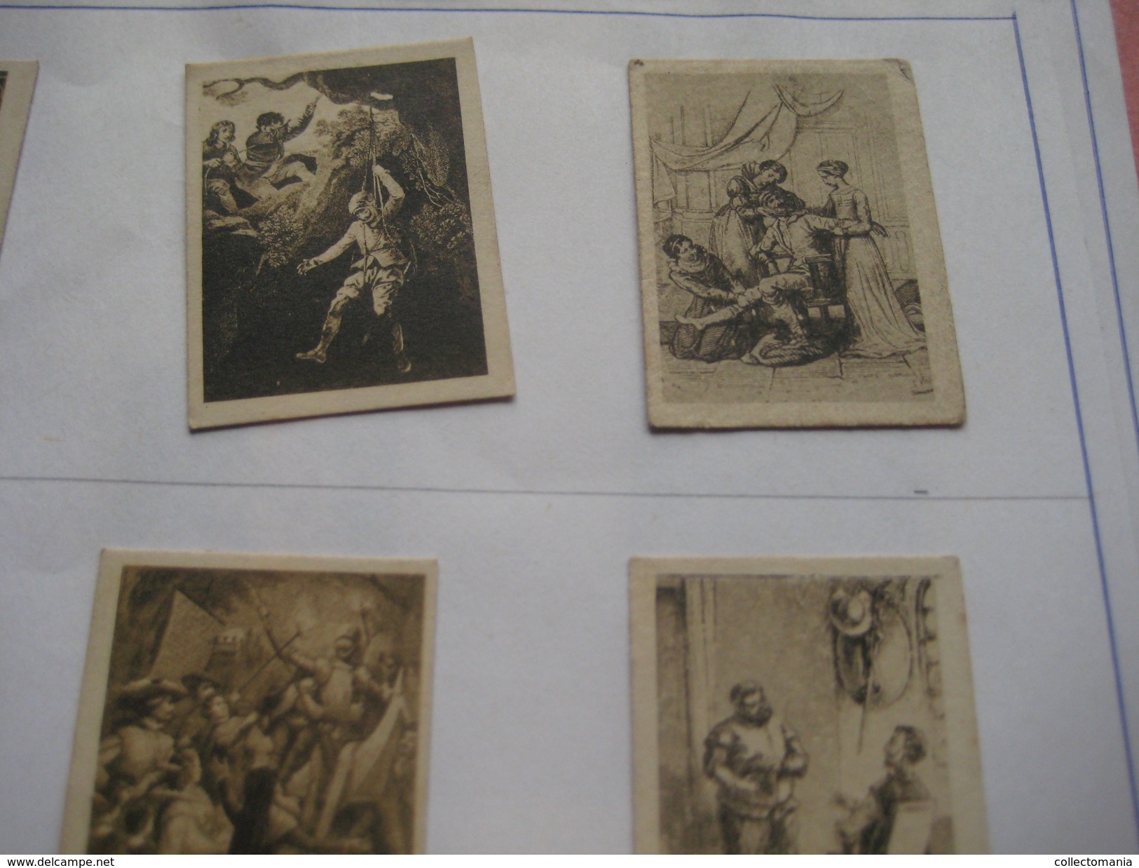 79 Figuritas diff Thomas - Barcelona. Figuras De Cervantes ORIGINALES (3,3 x 4,5 cms.) glued down with paperstrip LITHO