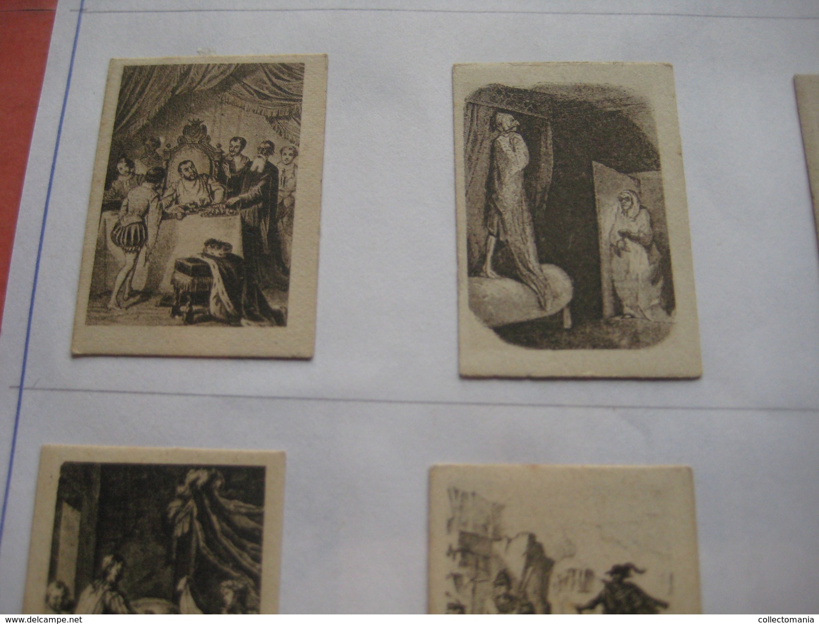 79 Figuritas diff Thomas - Barcelona. Figuras De Cervantes ORIGINALES (3,3 x 4,5 cms.) glued down with paperstrip LITHO