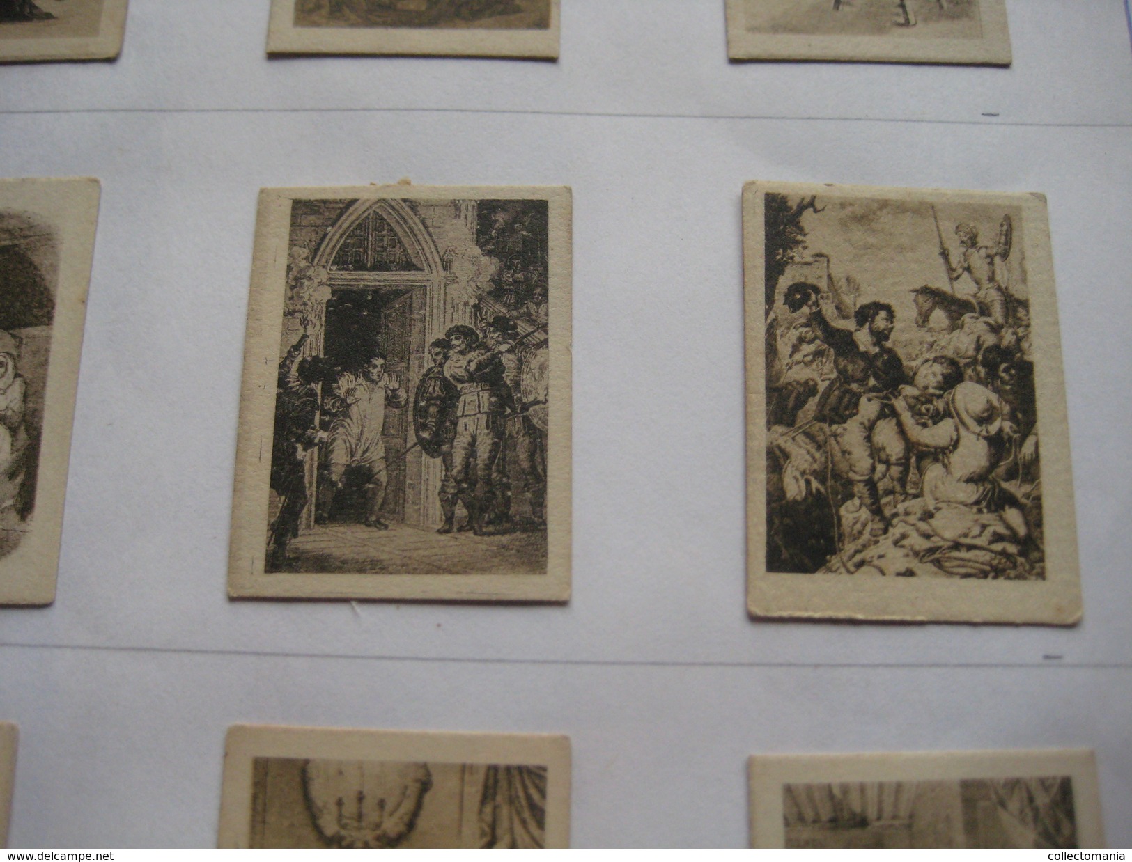 79 Figuritas diff Thomas - Barcelona. Figuras De Cervantes ORIGINALES (3,3 x 4,5 cms.) glued down with paperstrip LITHO