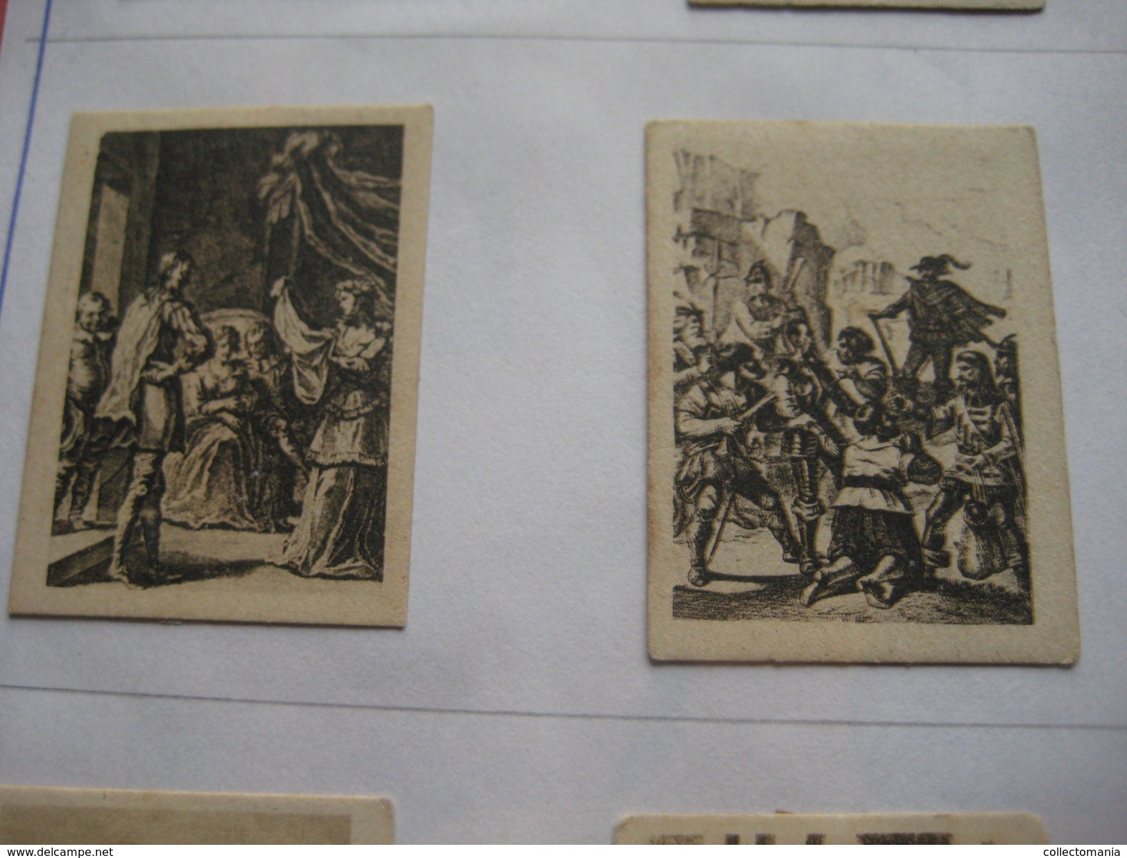 79 Figuritas diff Thomas - Barcelona. Figuras De Cervantes ORIGINALES (3,3 x 4,5 cms.) glued down with paperstrip LITHO