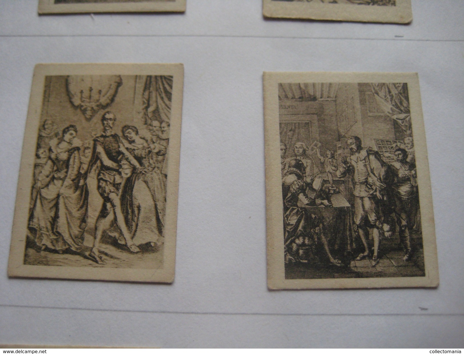 79 Figuritas diff Thomas - Barcelona. Figuras De Cervantes ORIGINALES (3,3 x 4,5 cms.) glued down with paperstrip LITHO