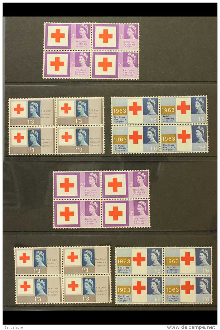 1963 BLOCKS OF 4 RED CROSS CONGRESS Set (Phosphor &amp; Non Phosphor), SG 642/44 &amp; SG 642p/44p, Never Hinged... - Other & Unclassified