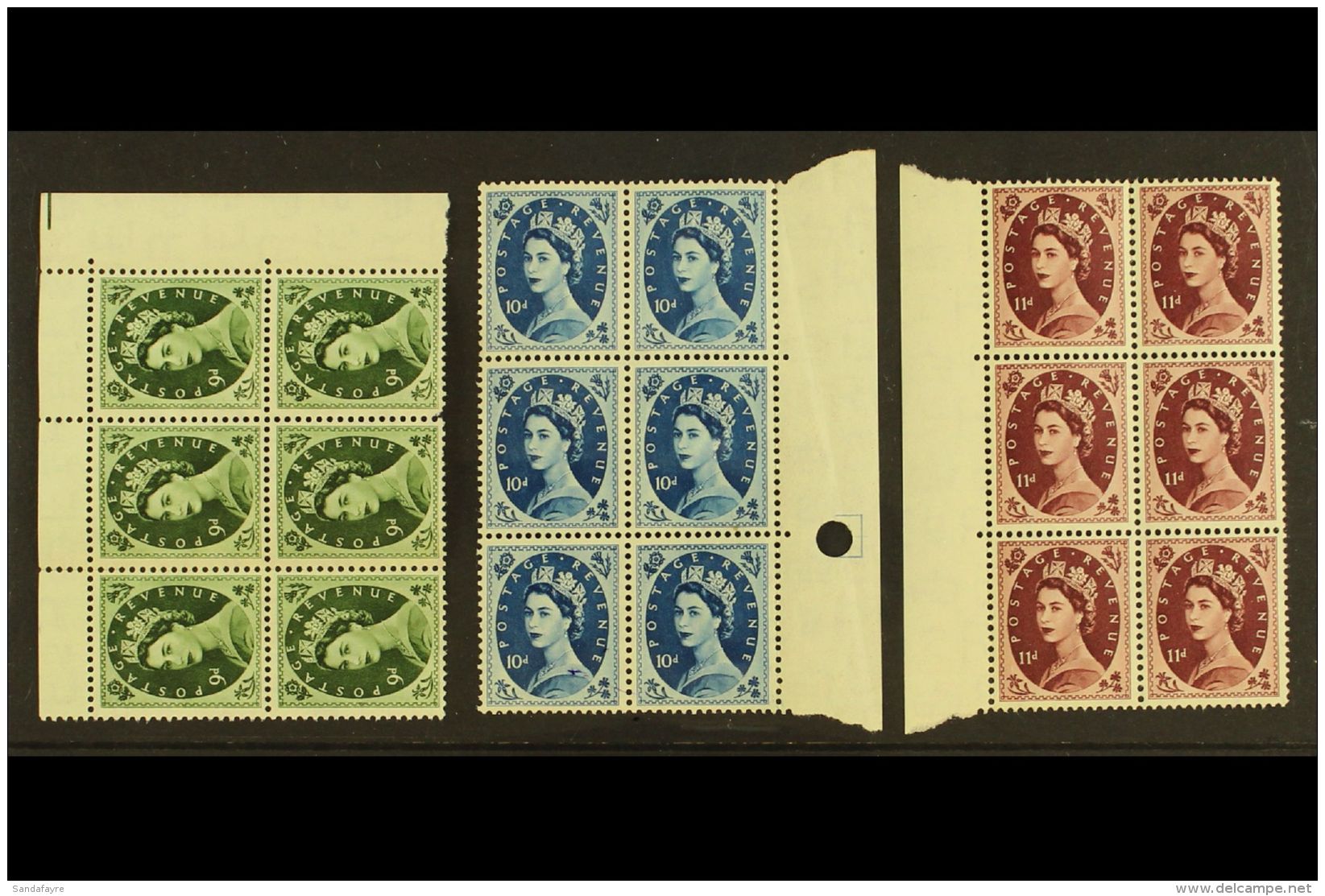 1952-54 (TUDOR CROWN) WILDINGS - NHM MULTIPLES 9d, 10d And 11d, SG 526/28, In Never Hinged Mint Marginal BLOCKS OF... - Autres & Non Classés