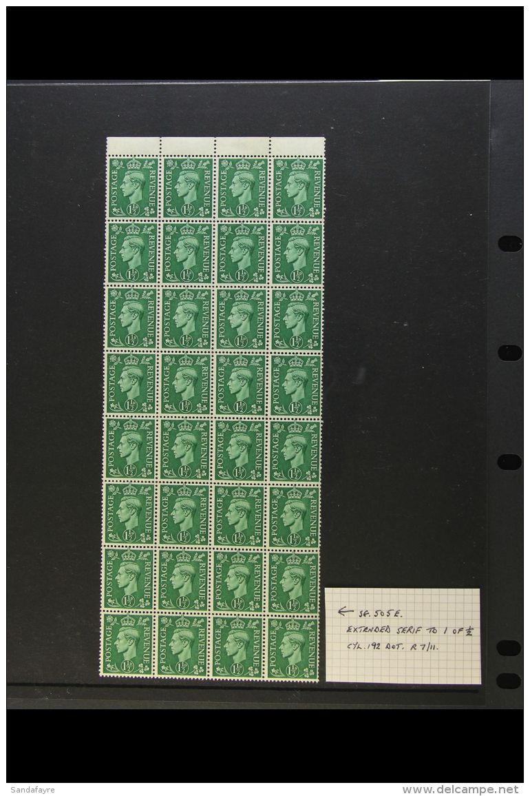 1950-52 1&frac12;d Pale Green EXTENDED SERIF TO "1" Of "&frac12;" Variety, SG Spec Q9e, Within Never Hinged Mint... - Unclassified