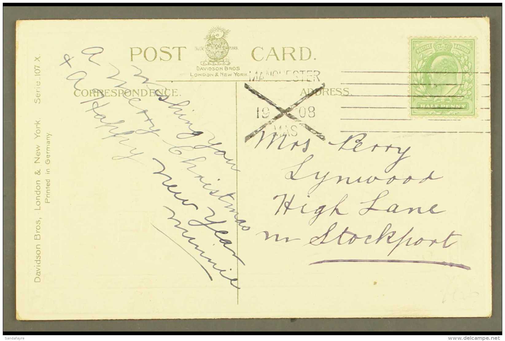 POSTED IN ADVANCE FOR CHRISTMAS DAY 1908 Manchester Machine Cancel, Good Strike On Postcard. For More Images,... - Unclassified