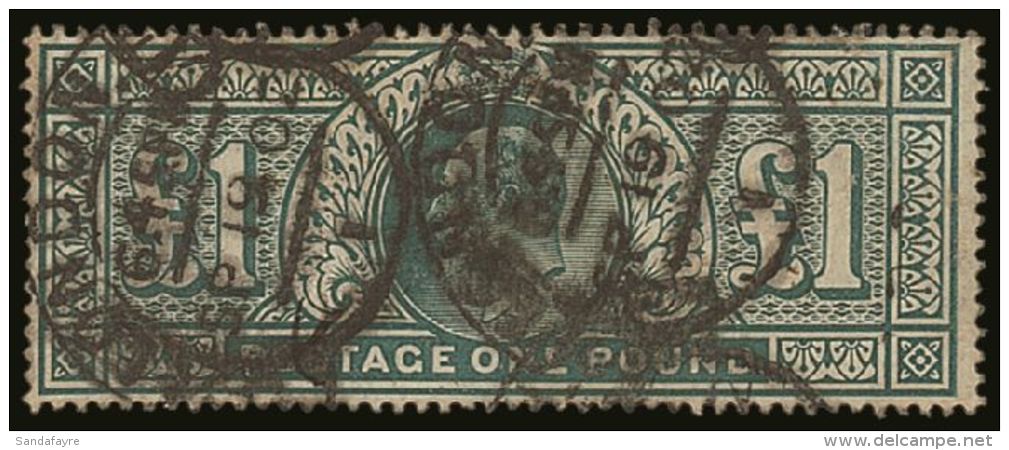 1902-10 &pound;1 Dull Blue-green KEVII De La Rue Printing, SG 266, Good Used With "London" Hooded Cds's, Minor... - Non Classés