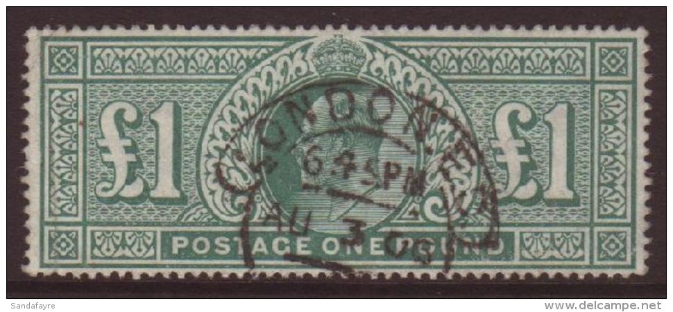 1902-10 &pound;1 Dull Blue-green De La Rue, SG 266, Used With Fully- Dated London Hooded Cds, Pressed Crease At... - Zonder Classificatie