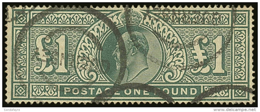 1902 &pound;1 Dull Blue Green De La Rue Printing, SG 266, Used With Light "Guernsey" Circular Cancels, Full Perfs,... - Non Classés